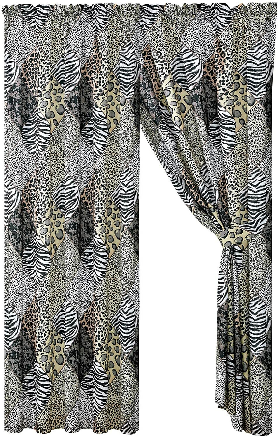 4 pc Gray Patchwork Jungle Safari Animal Window Curtains Panels Drapes 84 inch L