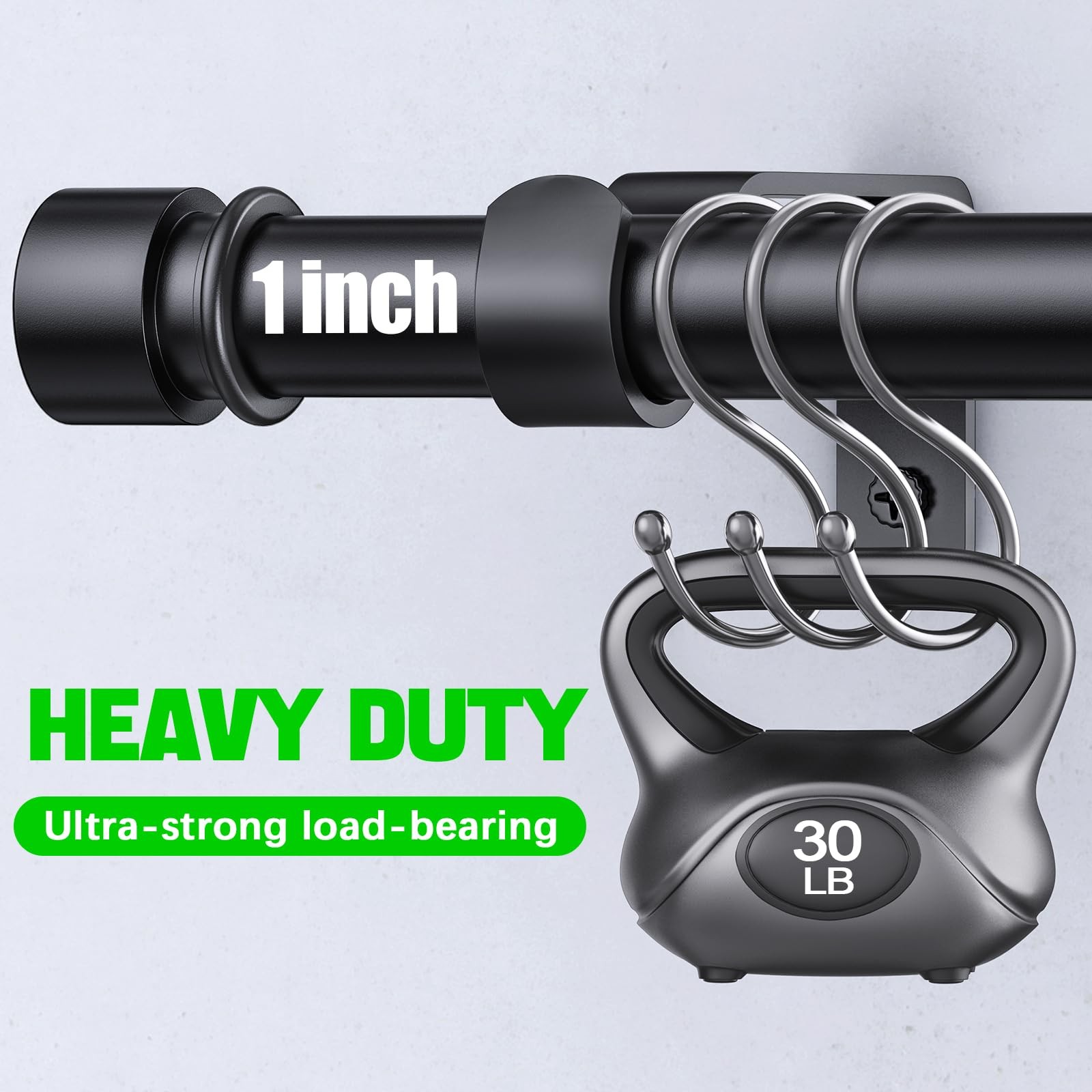 Huntype Curtain Rods for Windows 32 to 96 Inches – Black 1 Inch 32-96″,