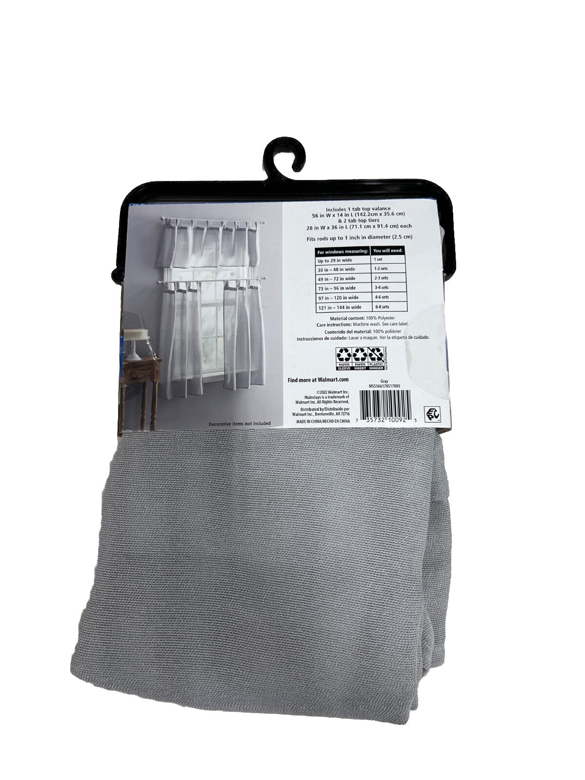 Mainstays 36-Inch 3 Pieces Small Window Set – Color Grey