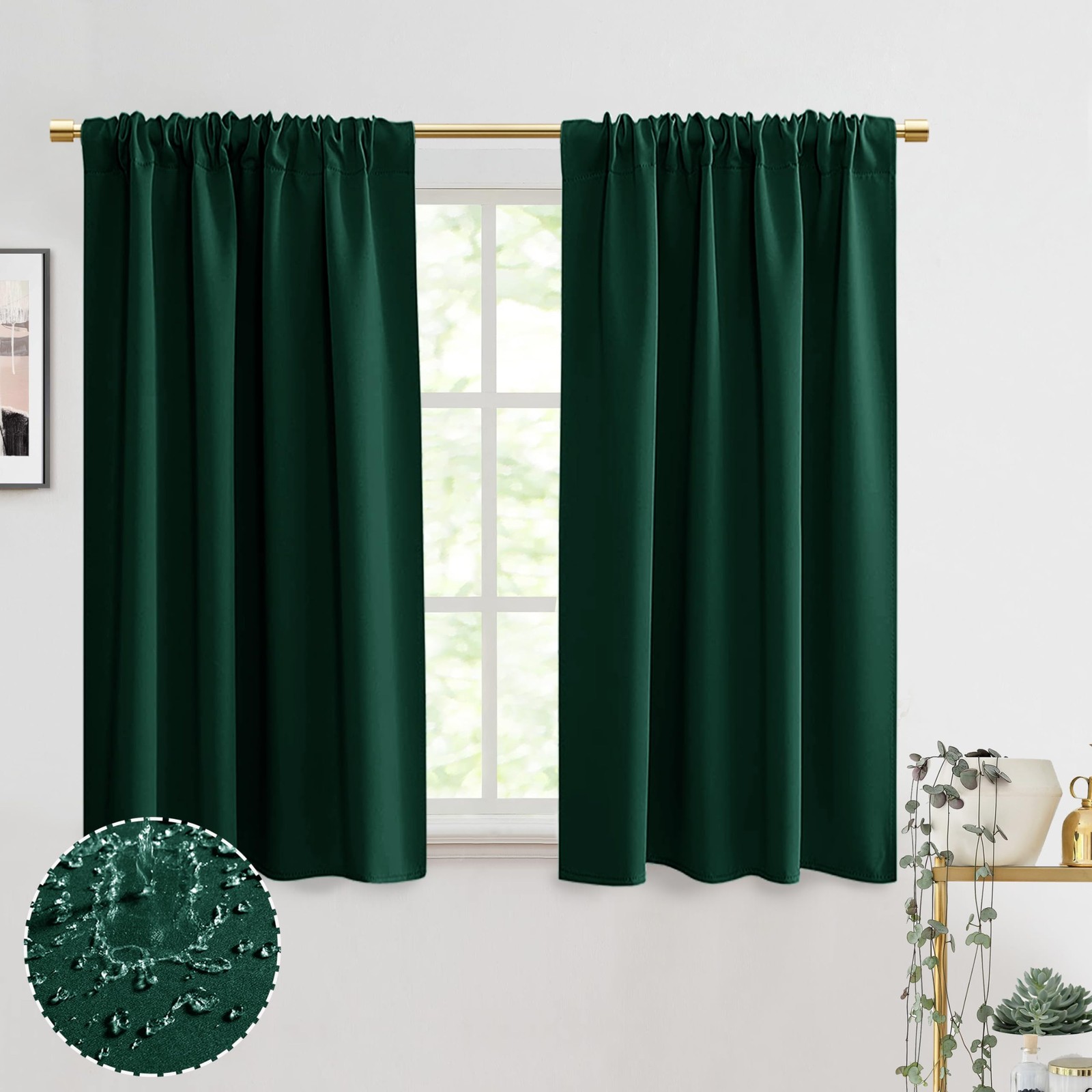 PANELSBURG Black Out Curtains 48 Inch 34″W x 48″L (Pack of 2), Dark Green