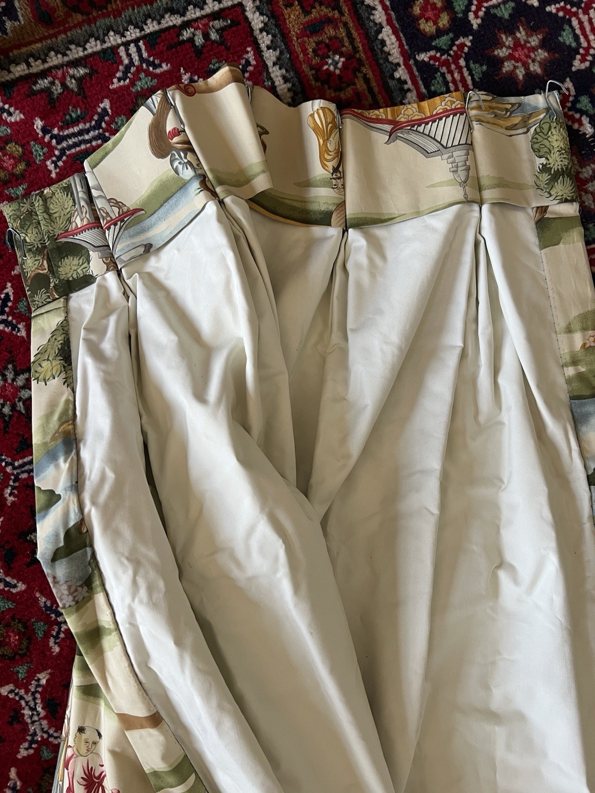 Custom triple pleat drapes Scalamandre Shanghai traditional chinoiserie