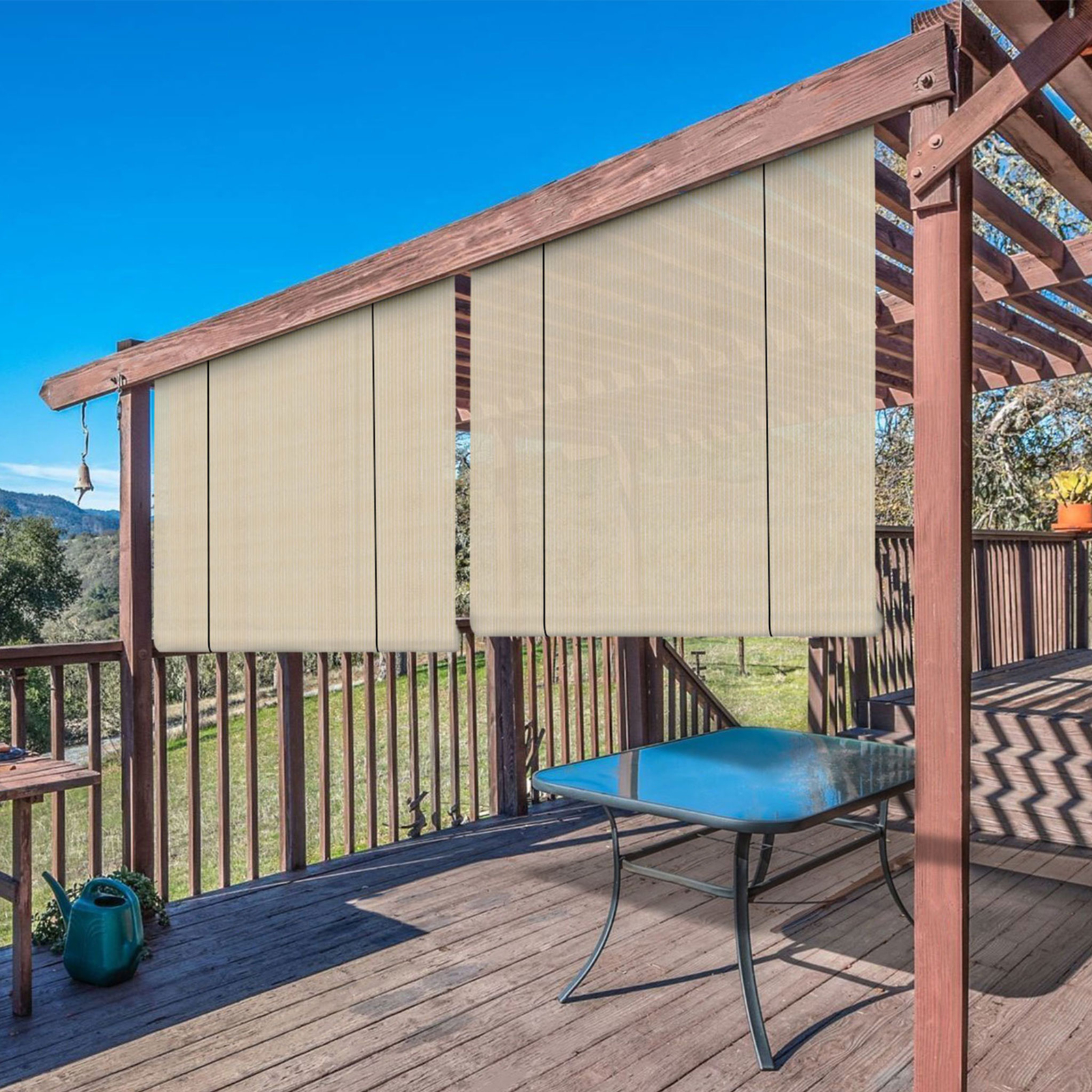 Beige Roll up Shade Roller Curtain For Patio Porch Pergola Balcony Yard Outdoor