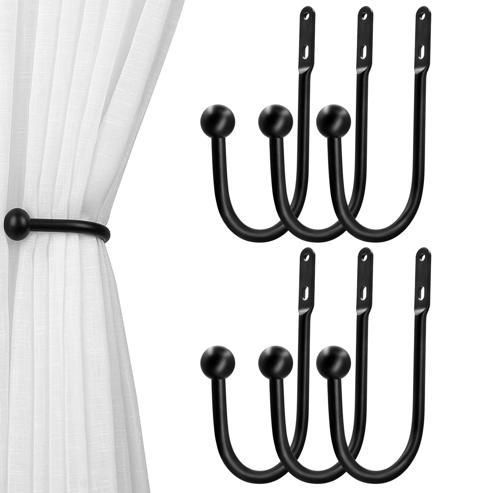 VRSS Wall Mount Curtain Tiebacks Drapery Holdbacks 6pcs Black