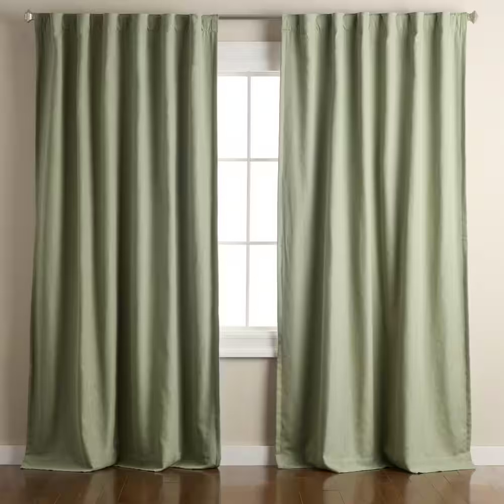Arlo Solid Linen Texture 50 In. W X 84 In. L Polyester Blackout Sage Green Curta