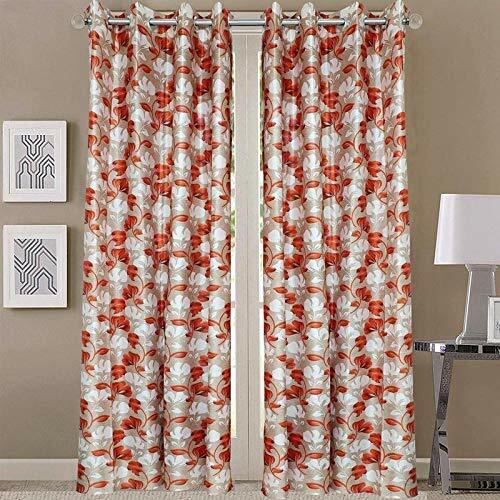 New 2 Piece Fancy Design Orange Floral Leaf Polyester Eyelet Window Curtain 5 ft