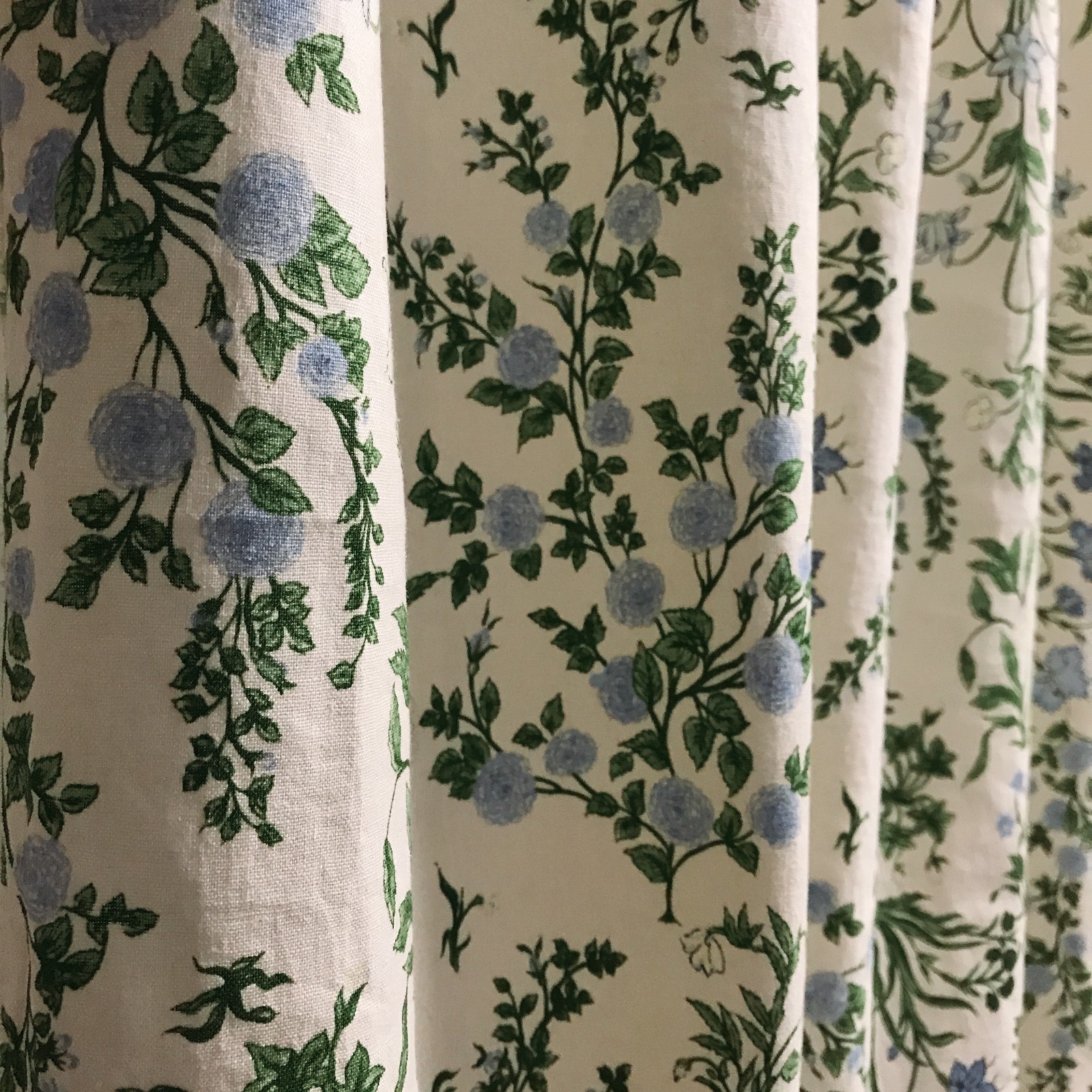 Handmade Linen Blend Floral Curtains Custom Blue Green Window Drapery Panels