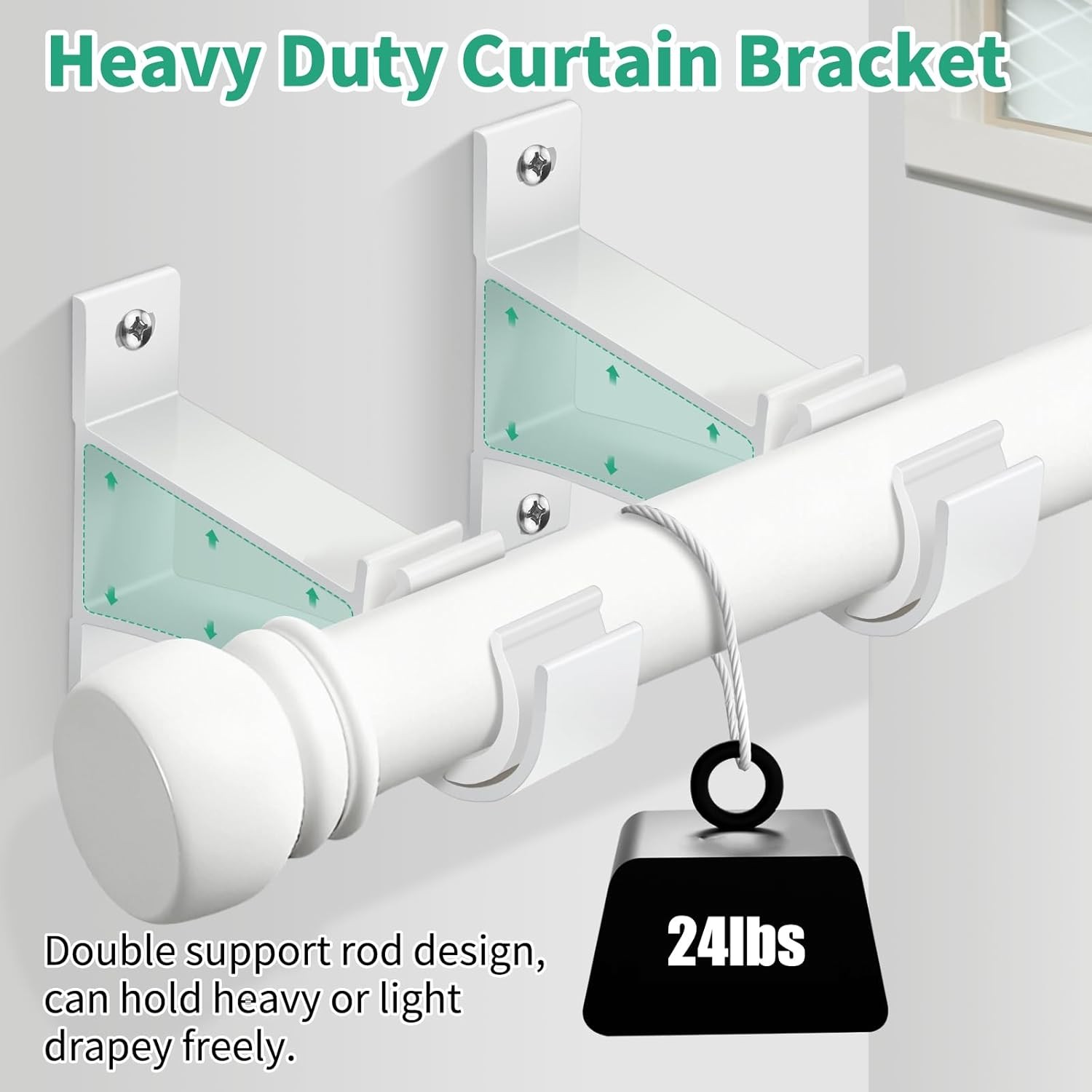 Curtain Rod Brackets Set of 4 White Heavy Duty Single Rod Holders Hooks 1 Inch