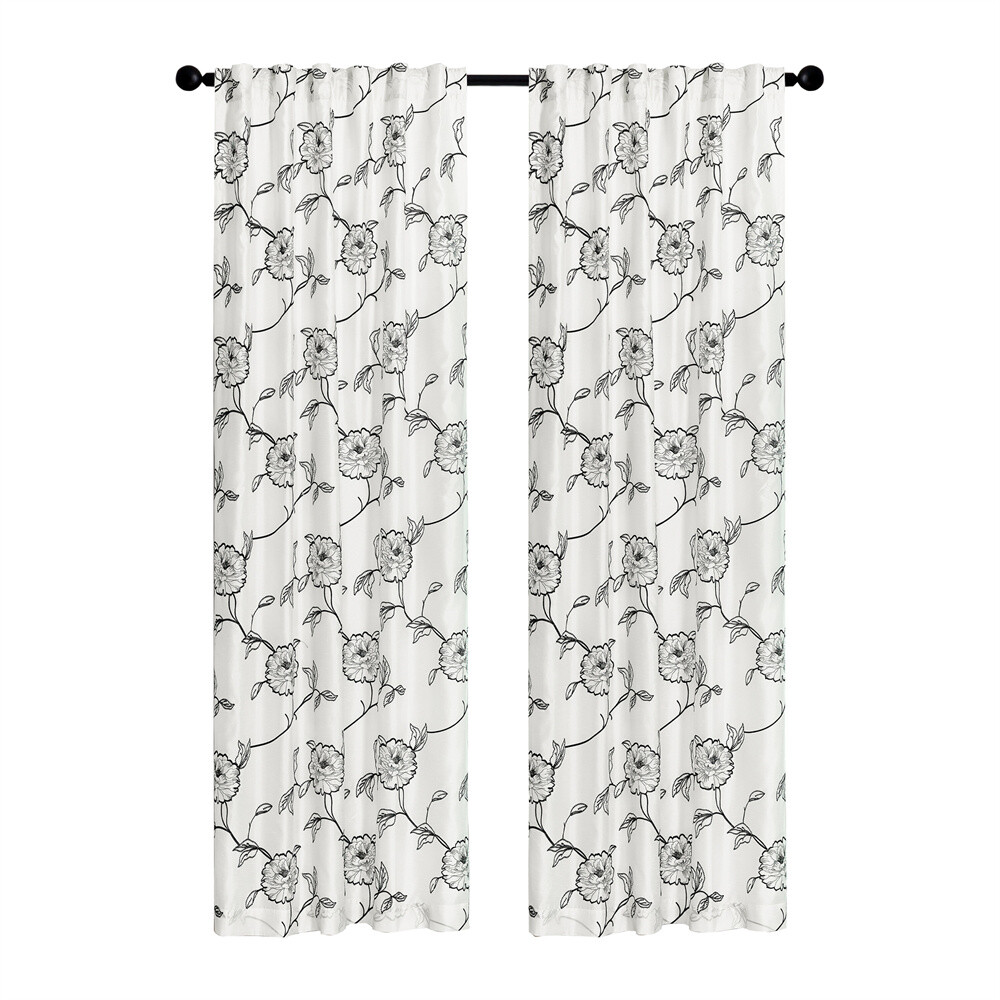 Floral Embroidered Magnolia Curtain Set of 2 Panels, 54″ x 96″ Each, Rod Pocket