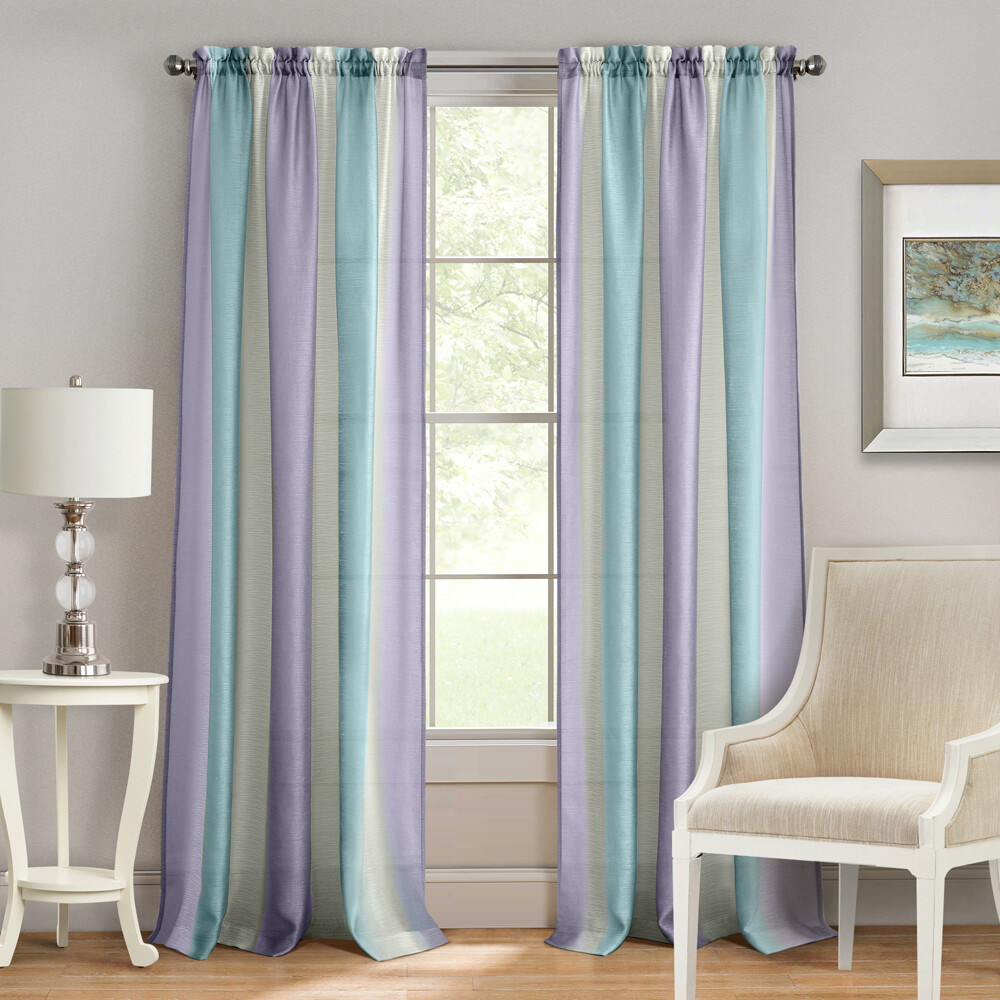 Lilac/Turquoise Luxurious Tight-Woven Elegant Sheer Rod Pocket Curtain Panels