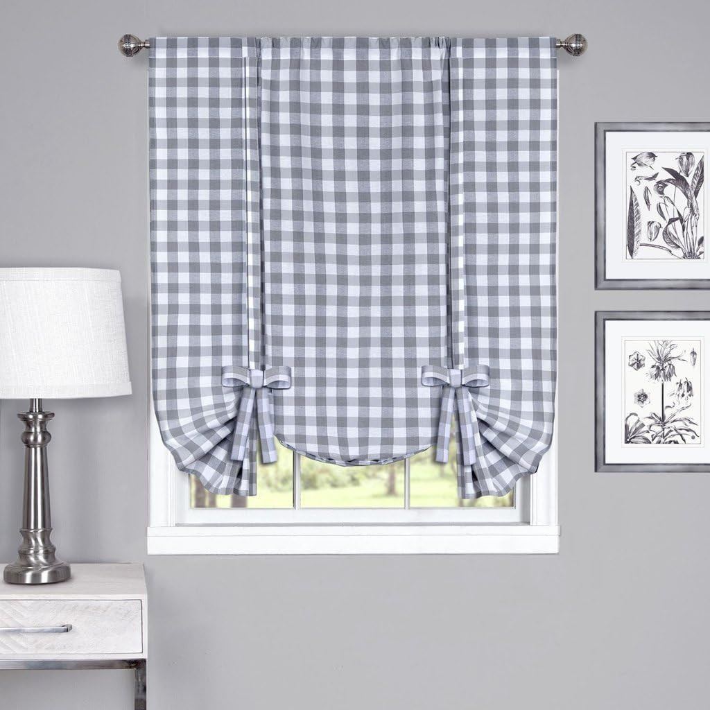 Buffalo Check Gingham Fit Farmhouse Window Curtain Tie up Shades – Assorted Co