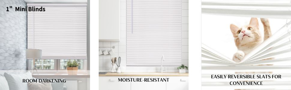 Cordless 1″ Mini Blind with Flexible Slats, 30″ W x 48″ H, Pearl White