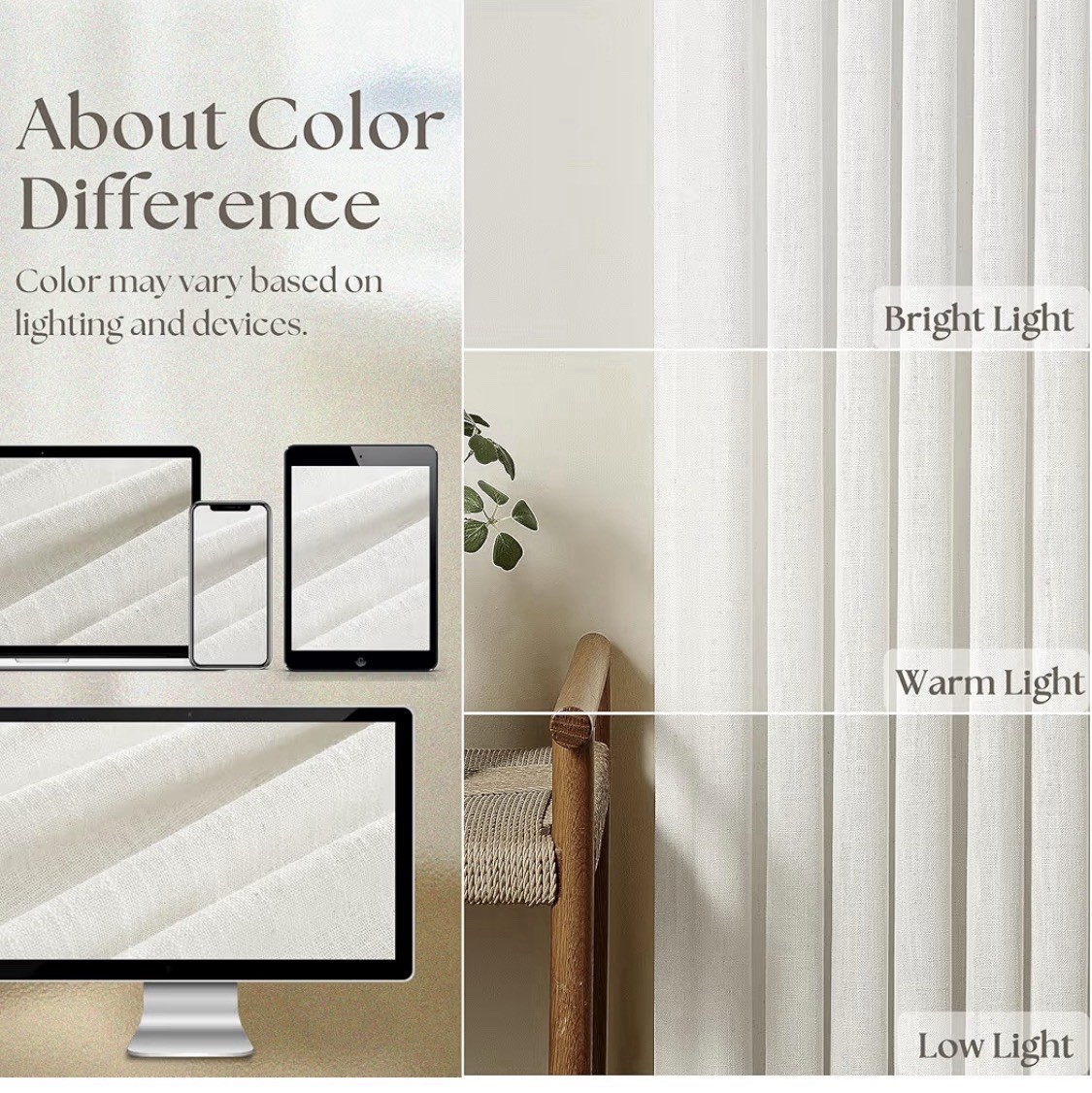 White Linen Blend Curtains 40” W 80” L Pinch Pleat Neutral Light Filter 2 Panel