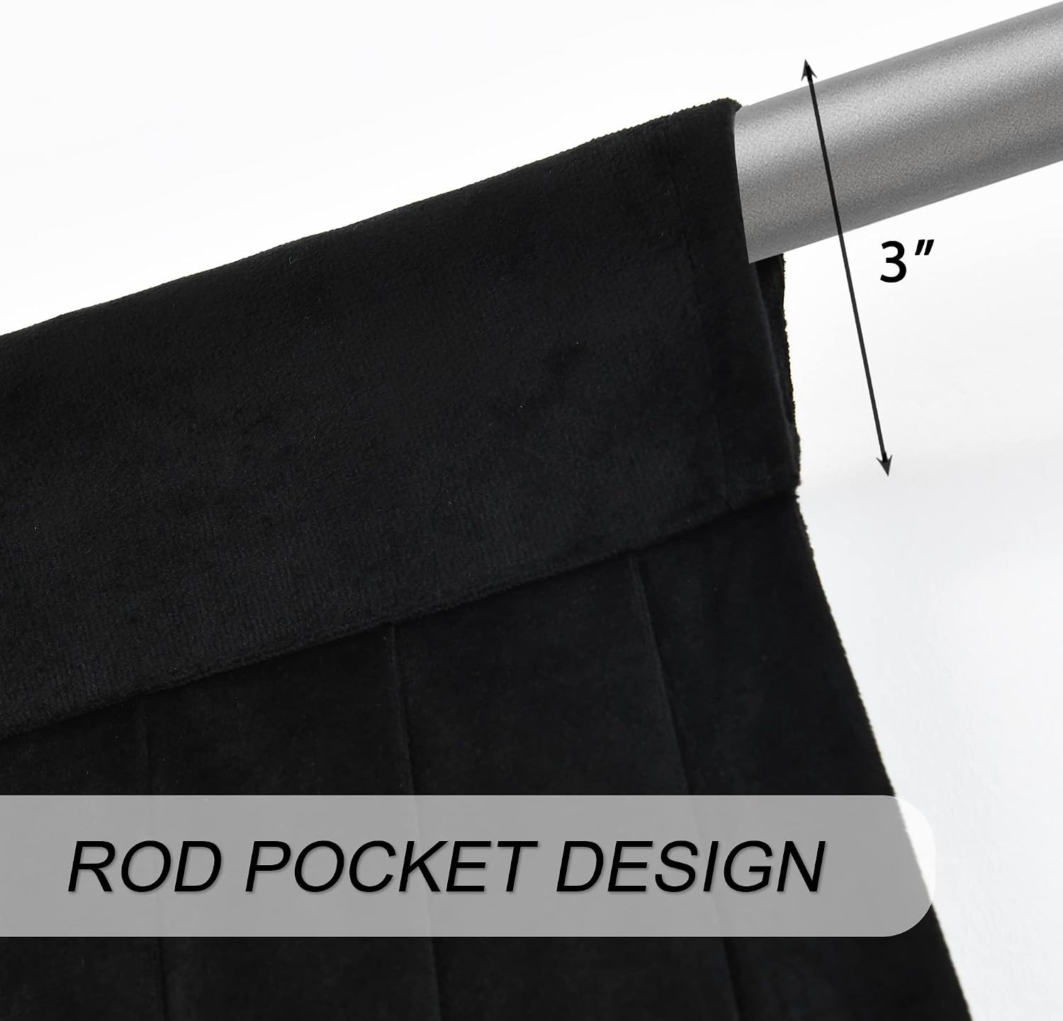 Black Rod Pocket Velvet Window Curtains Valance for Living Room – Large Waterfal