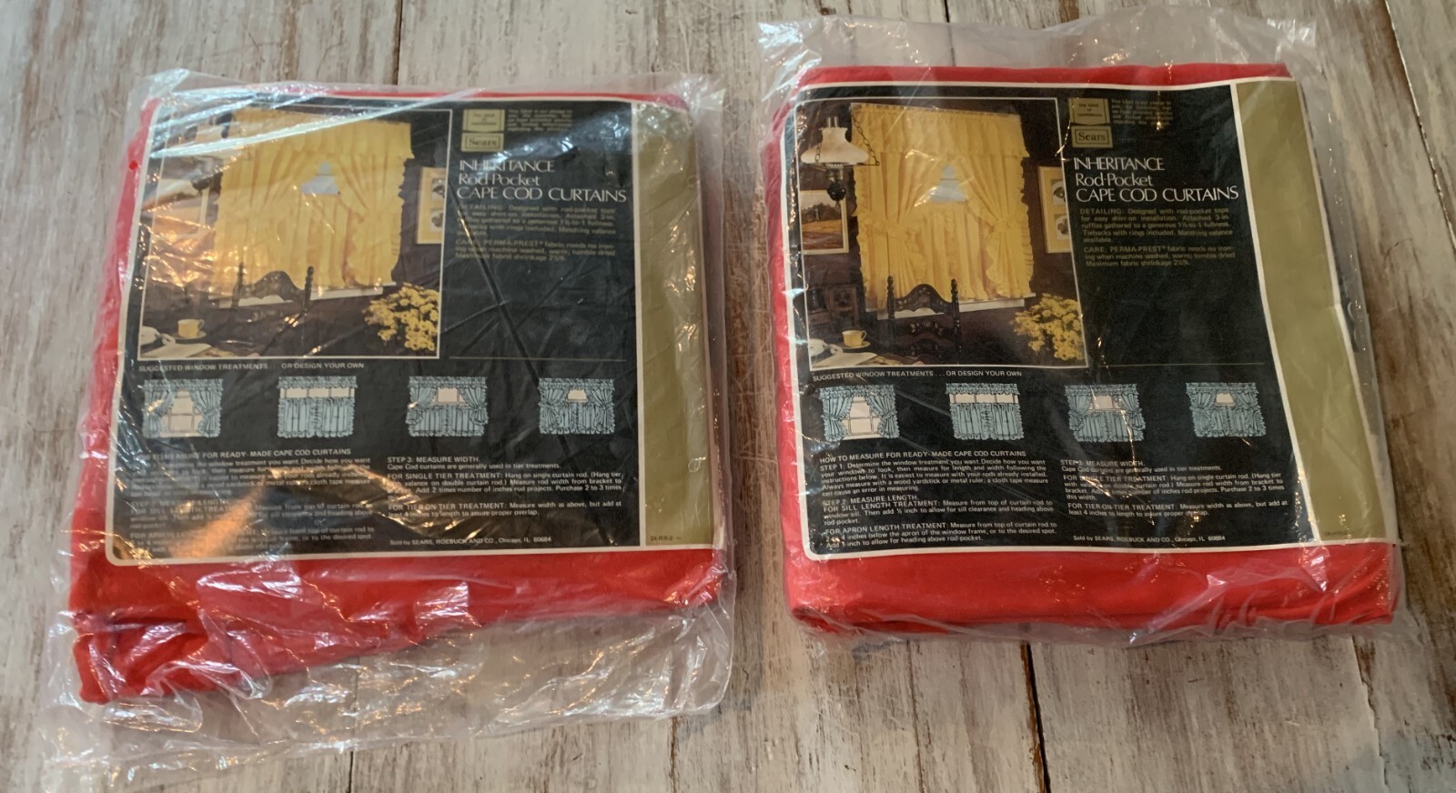 Vtg Sears Cape Cod Curtain Panels Inheritance 84″x63″L Fiesta Red 2 Sets NEW