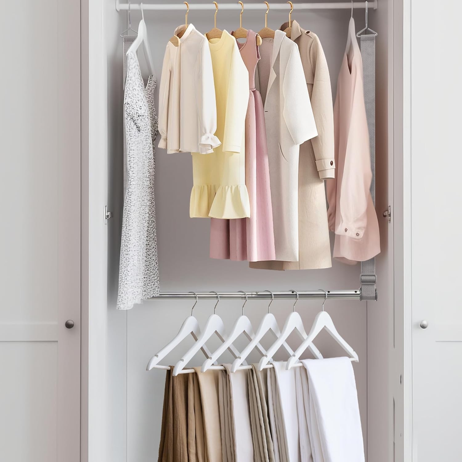 Hanging Closet Rod, 17-28In Width and Up to 32In Height Closet Extender,