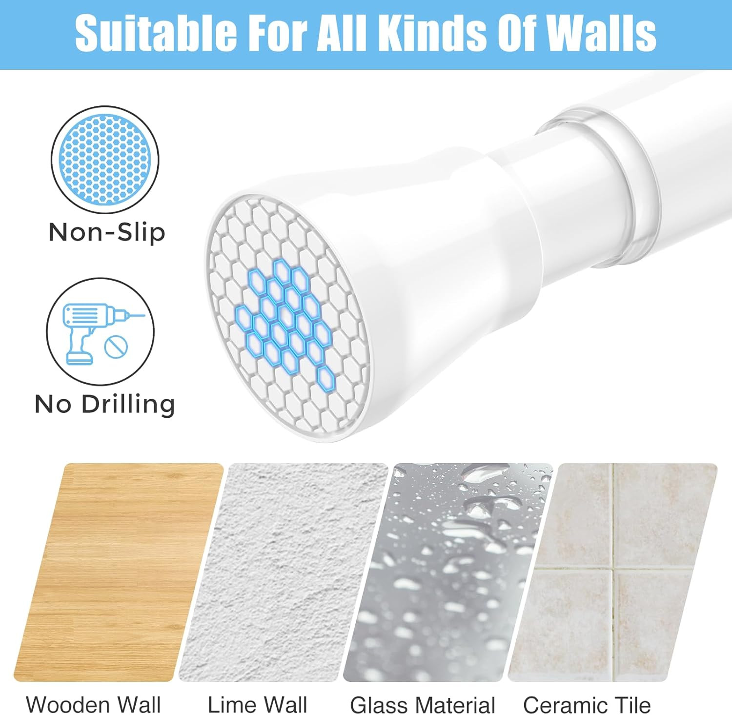 Tension Curtain Rod Adjustable Spring Tension Rods for Windows 28 to 48 Inch, No