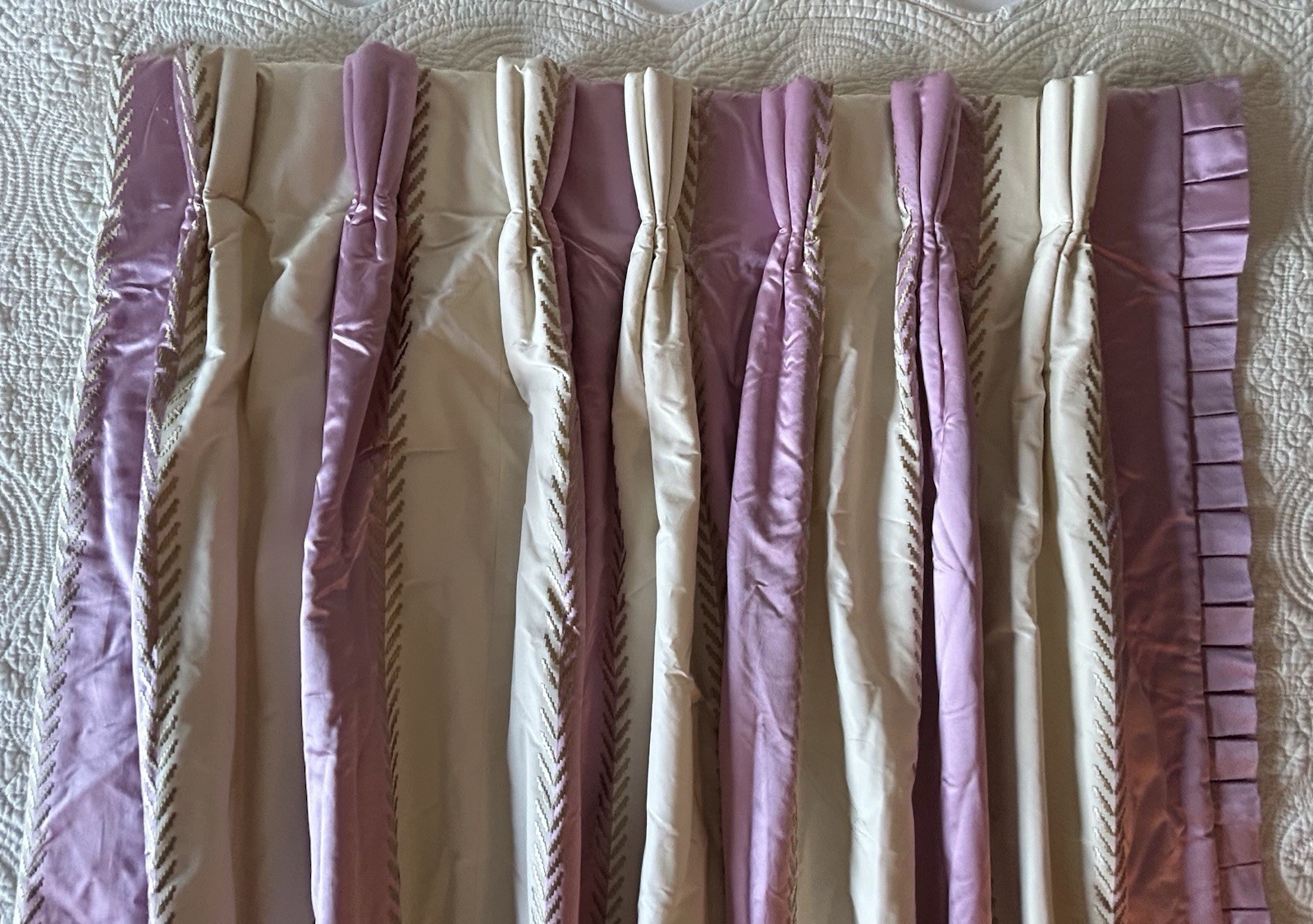 DREAMY Custom Drapery Panel 138”L Embroidery Pleated Side Ruffle Double Lined