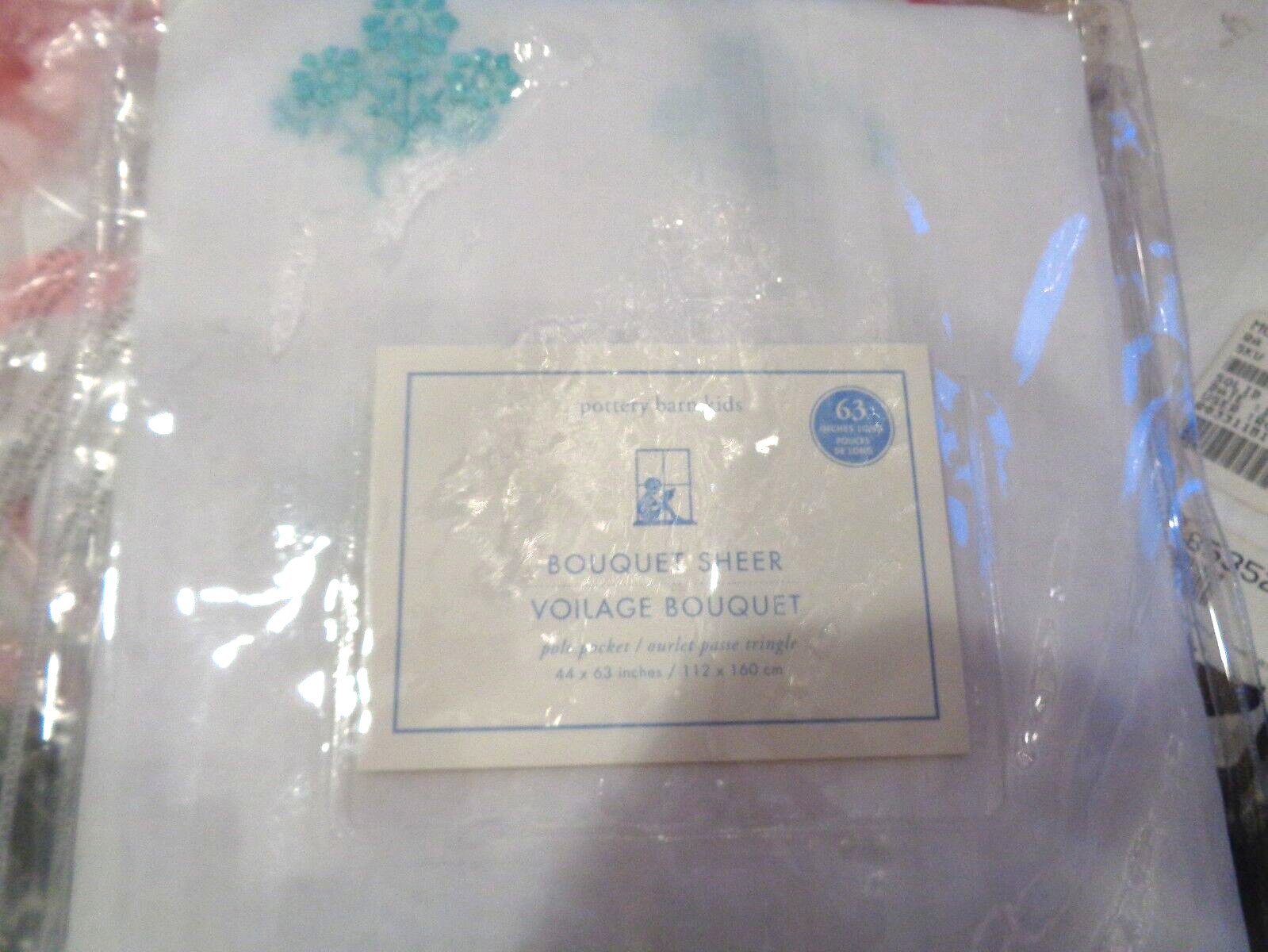2 Pottery Barn Kids Bouquet Sheer drapes panels curtains 44 63 Aqua New