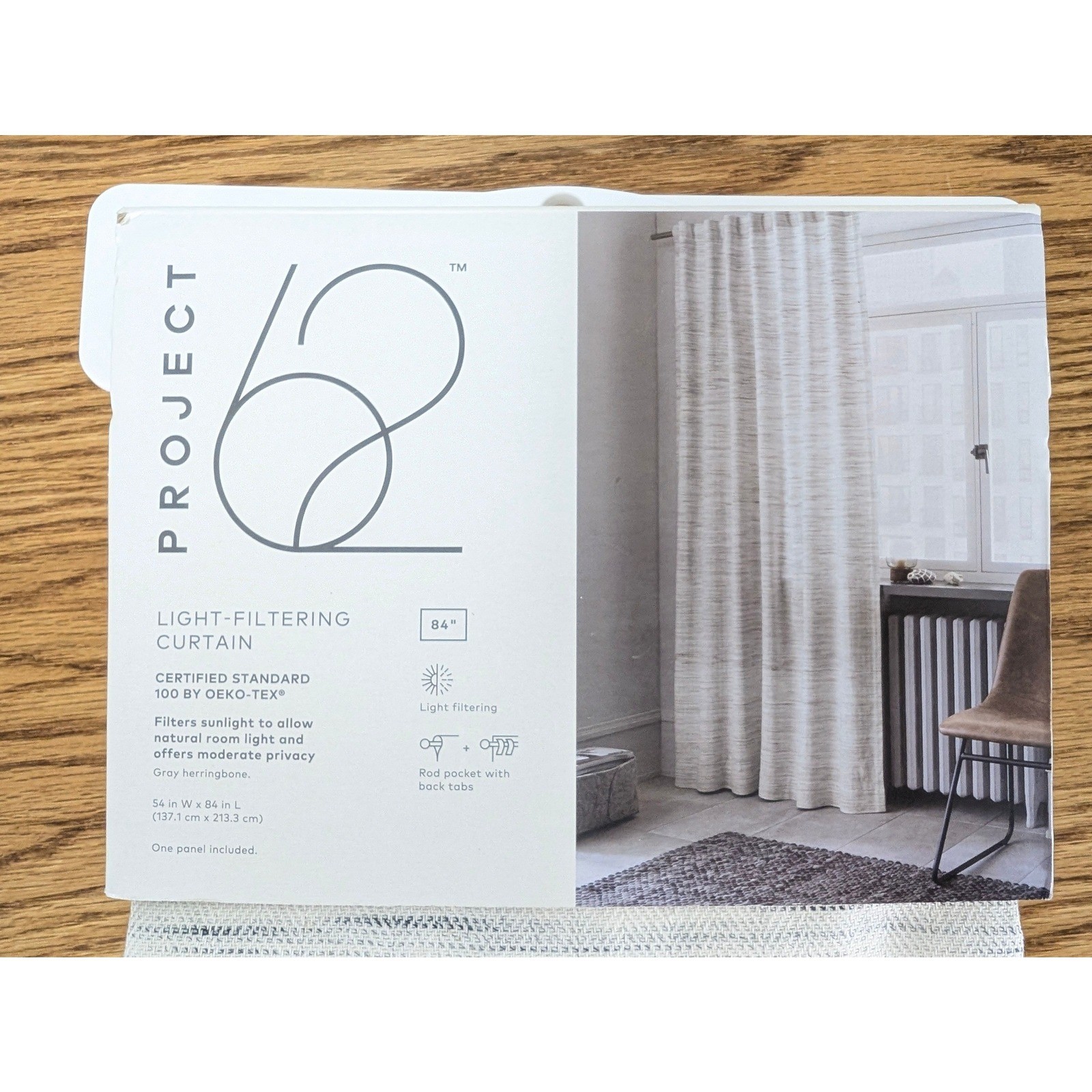 Project 62 Light Filtering Curtain Panel 54×84 Gray Herringbone Cotton Target