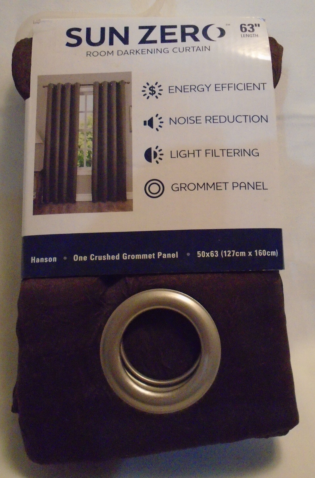 Sun Zero Solid Hanson In Chocolate 50” x 63” 1 Crushed Grommet Panel NEW