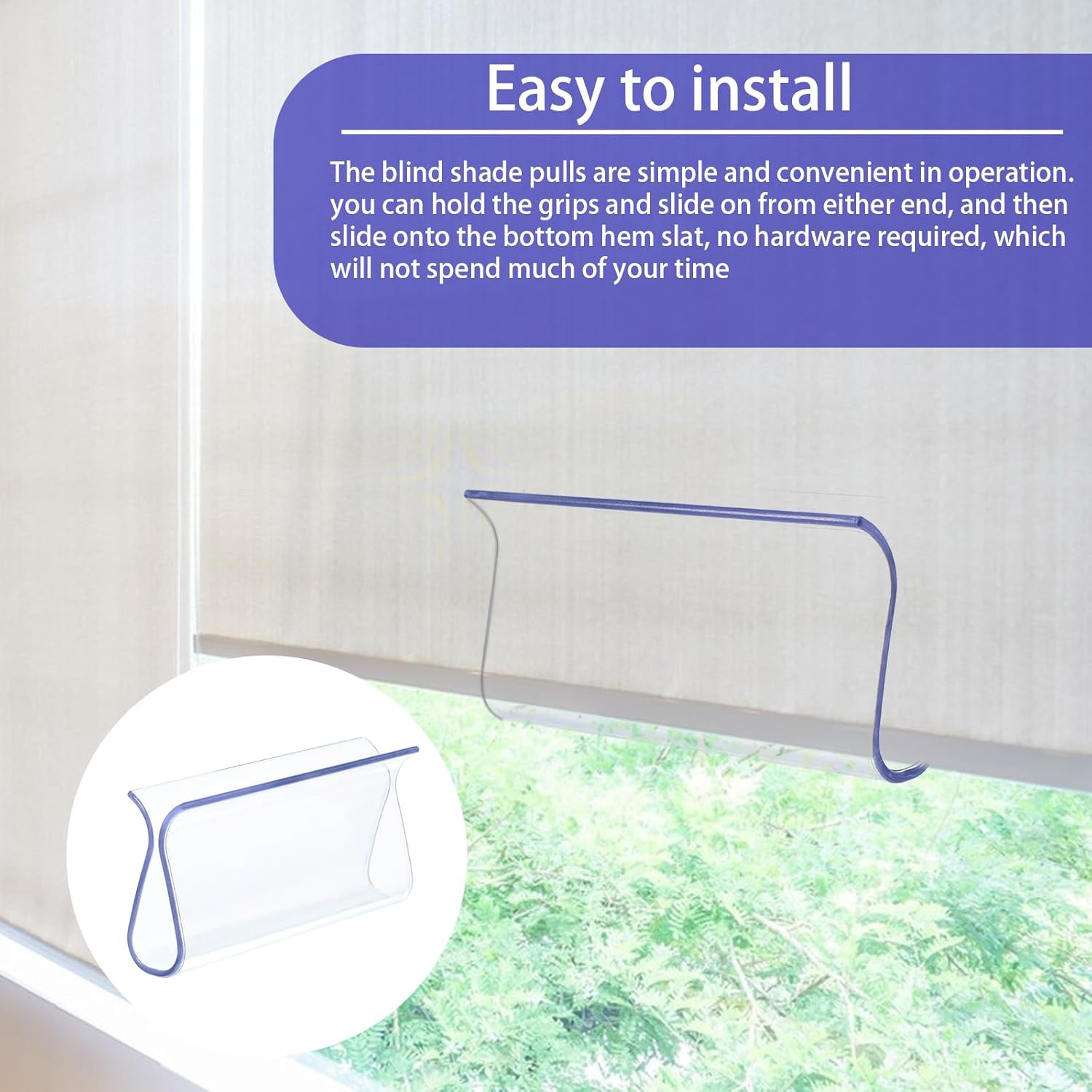 4 Pieces Clear Window Shade for Roller Pull down Roller Shades Handle Blinds for