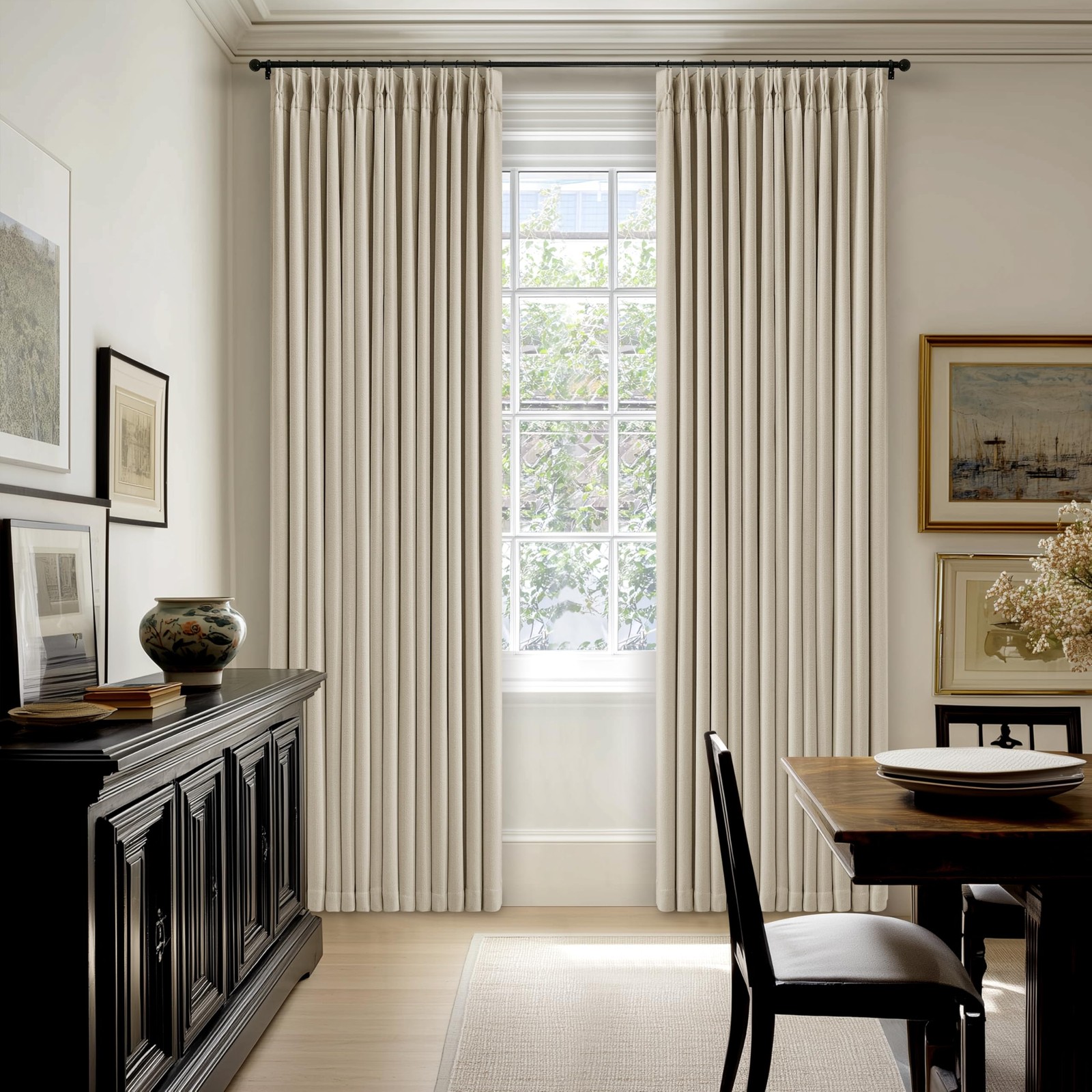 102 Inch Blackout Linen Pleated Curtains for Bedroom Living Room Darkening Pi…