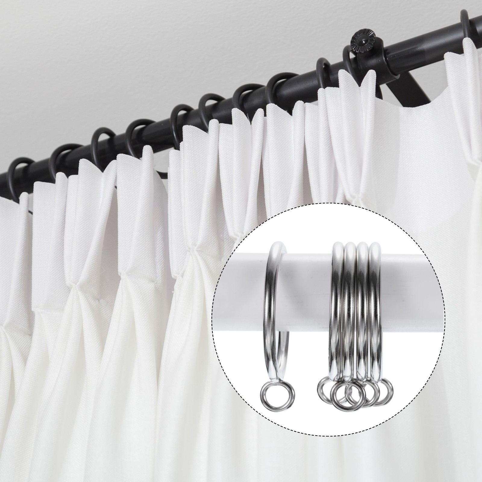 28 PACK Curtain Rod Rings with Eyelets Metal 2-Inch Silver