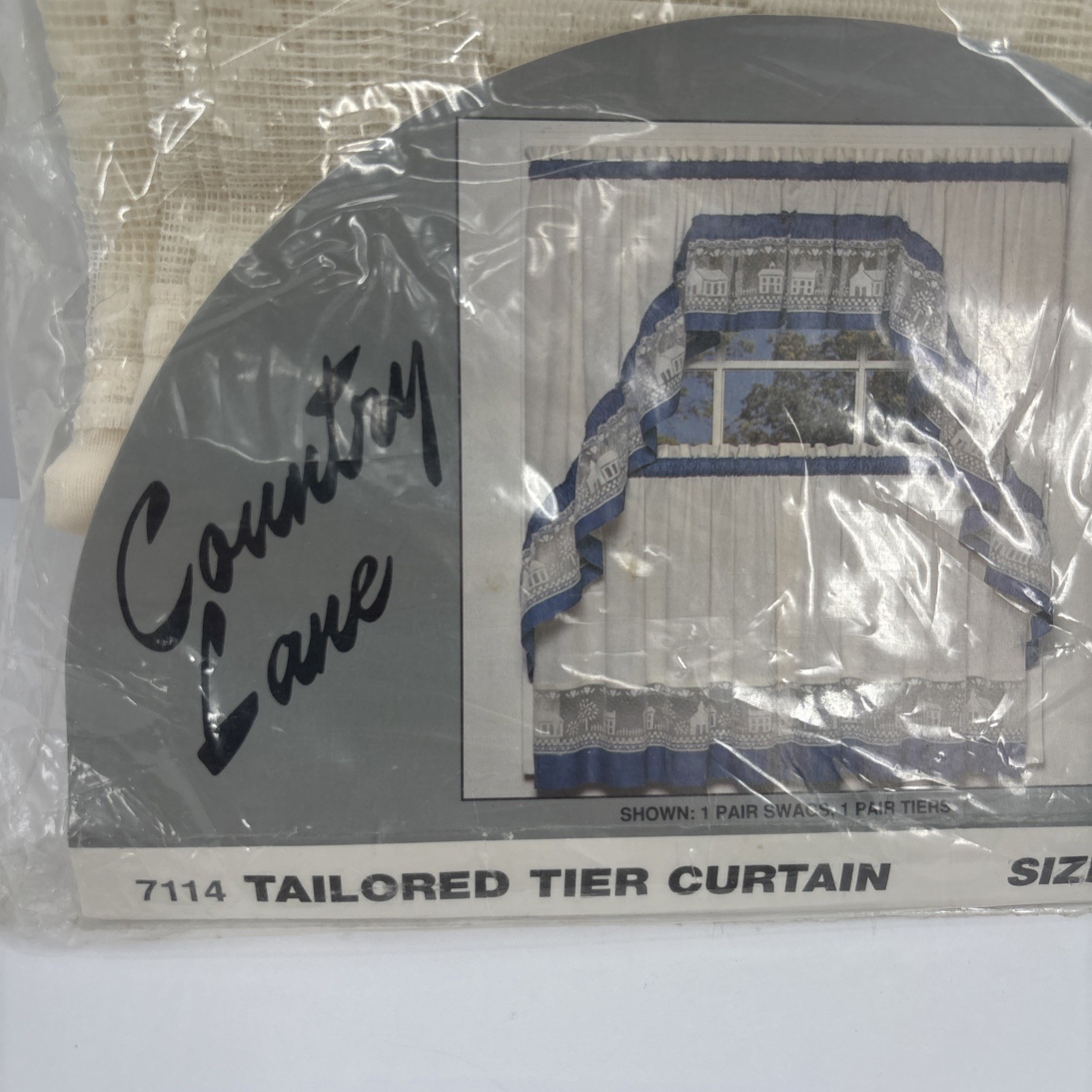 VTG 90s Country Lane Tailored Tier Curtains 60×24 Blue White Lace Cottage