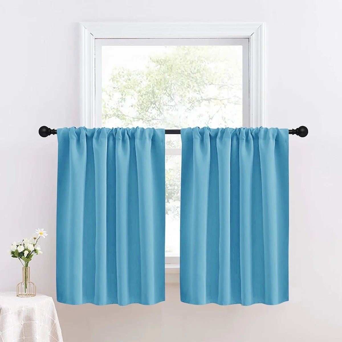 Solid Short Blackout Curtain UV Protection for Kitchen Bathroom Window