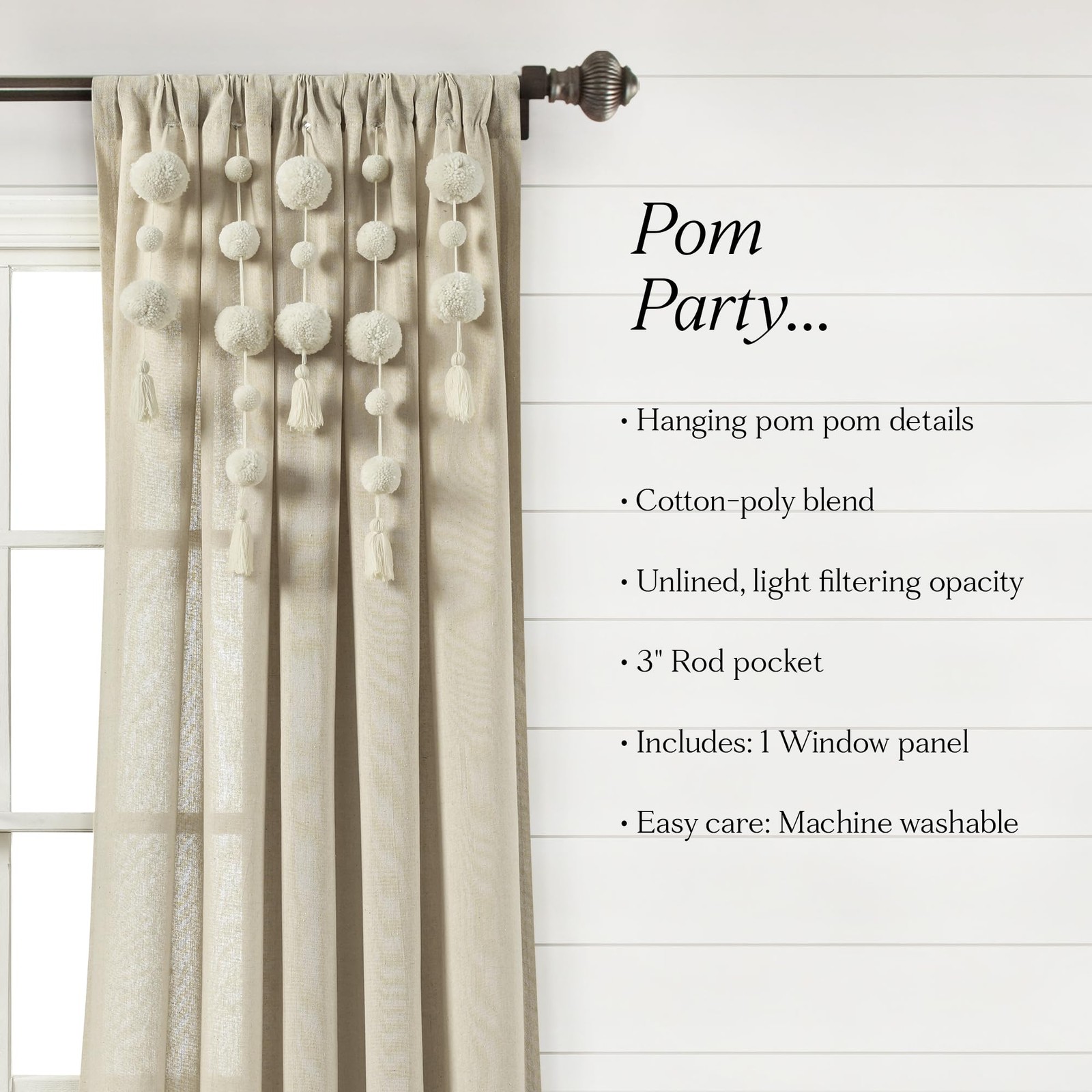 Lush Decor Boho Pom Tassel Window Curtain Single Panel 84 X 52 In L X W Dark