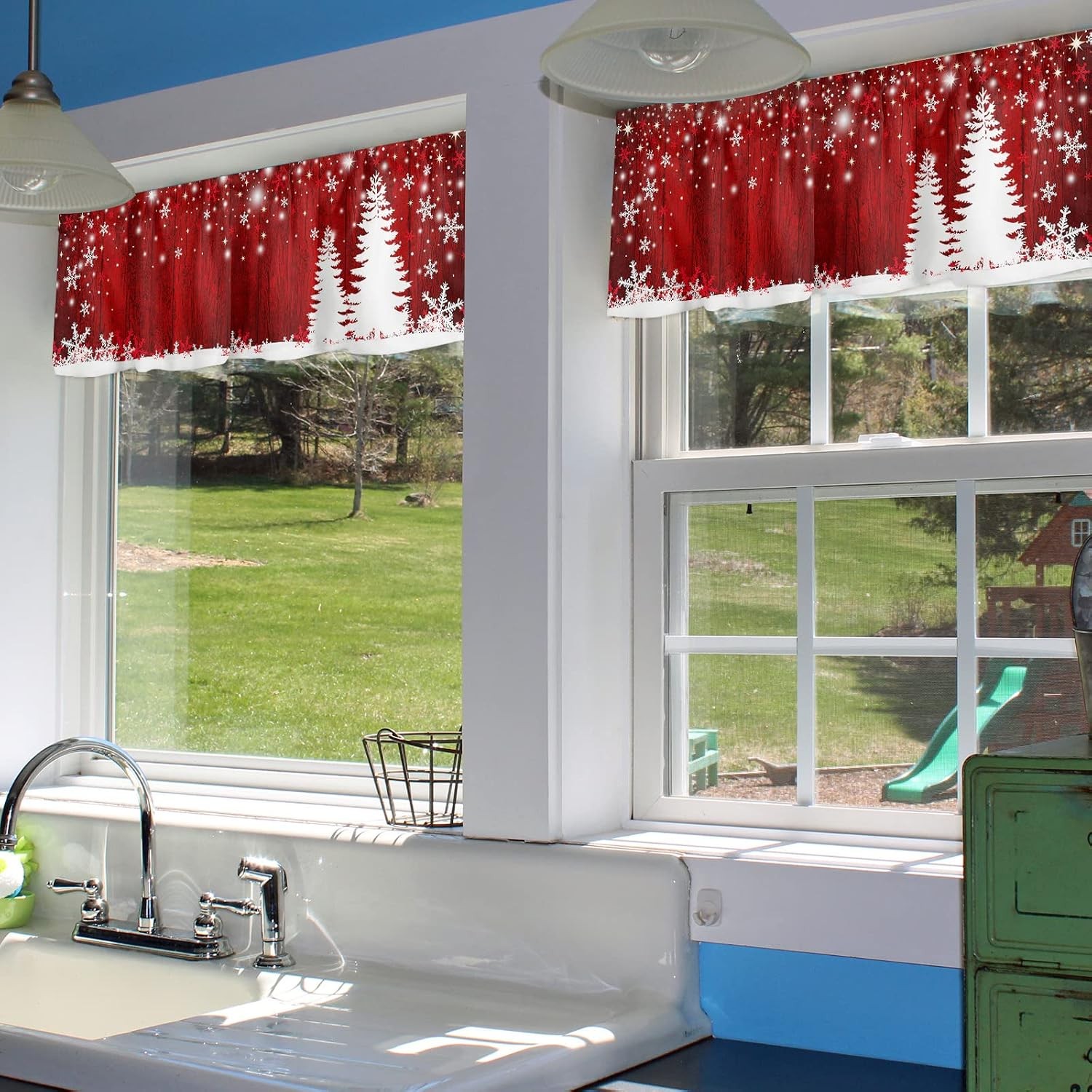 Christmas Curtains Valances for Kitchen Windows Winter Red Valance