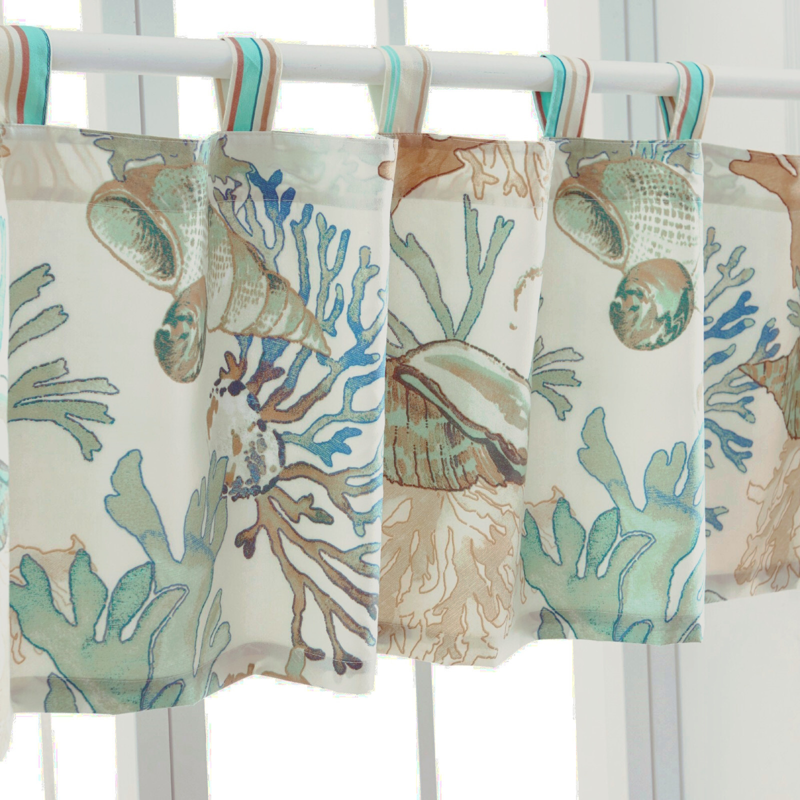 ATLANTIS JADE 84×19 VALANCE : AQUA SHELLS CORAL BEACH TROPICAL SEASIDE WINDOW
