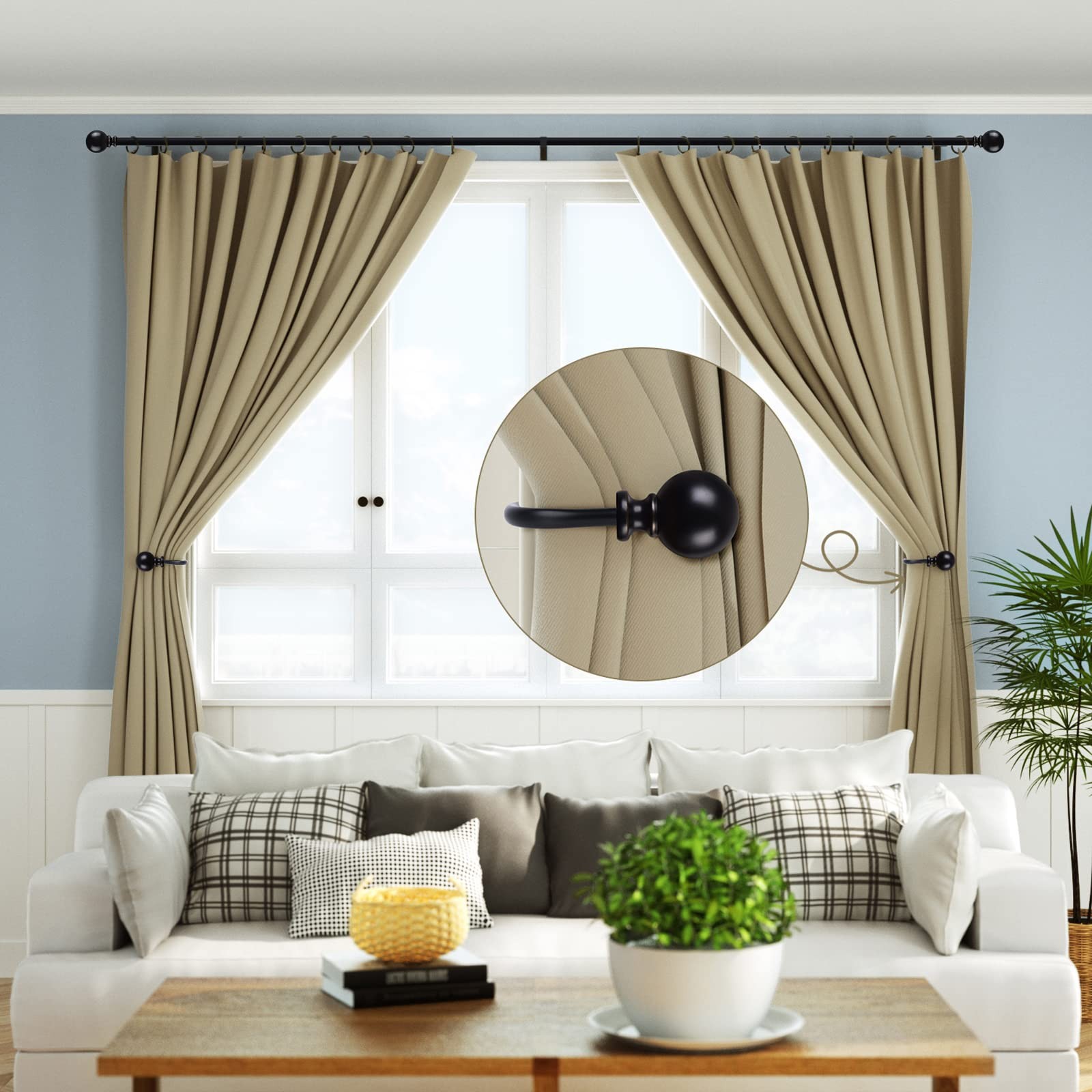 Curtain Holdbacks, Black Curtain Tiebacks Wall Mounted with Round Finials, Me…