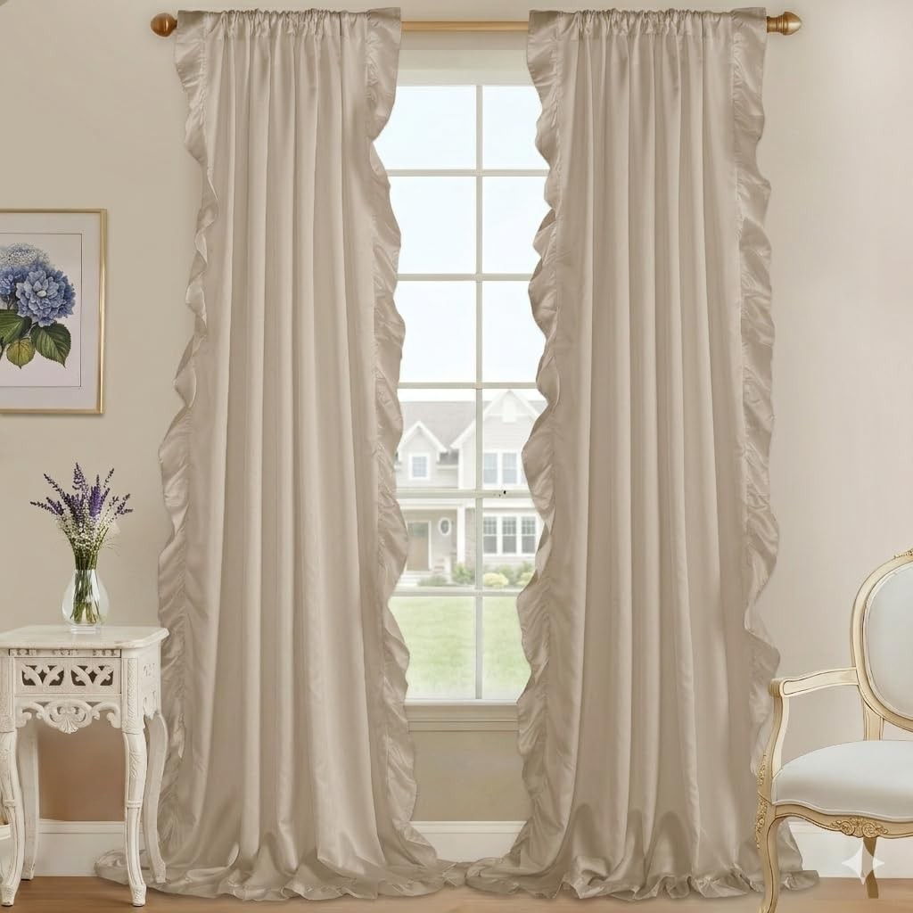 Cottage Ruffle Curtains 96 Inches Long, Ristic Farmhouse Drapes for Large Win…