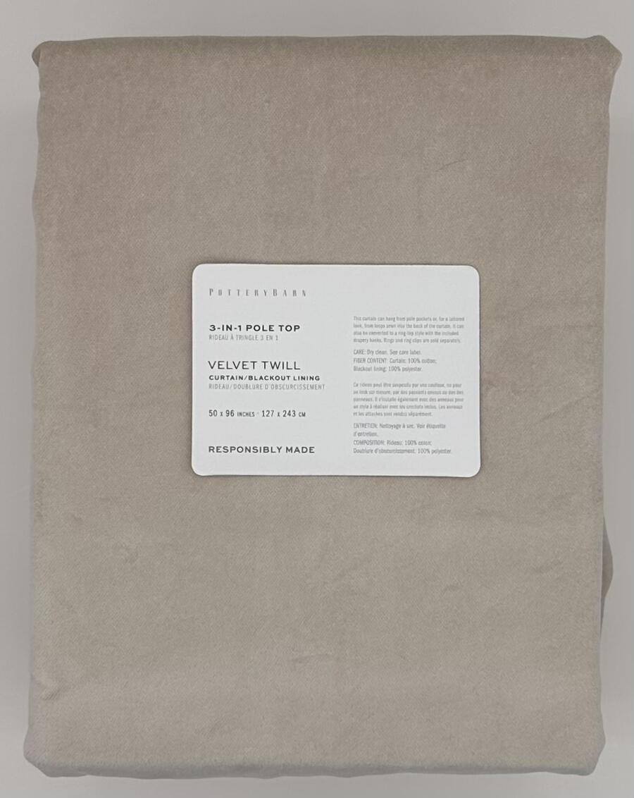 Pottery Barn Velvet Twill BLACKOUT Drape Curtain (1) ~ 50 x 96 ~ Oatmeal