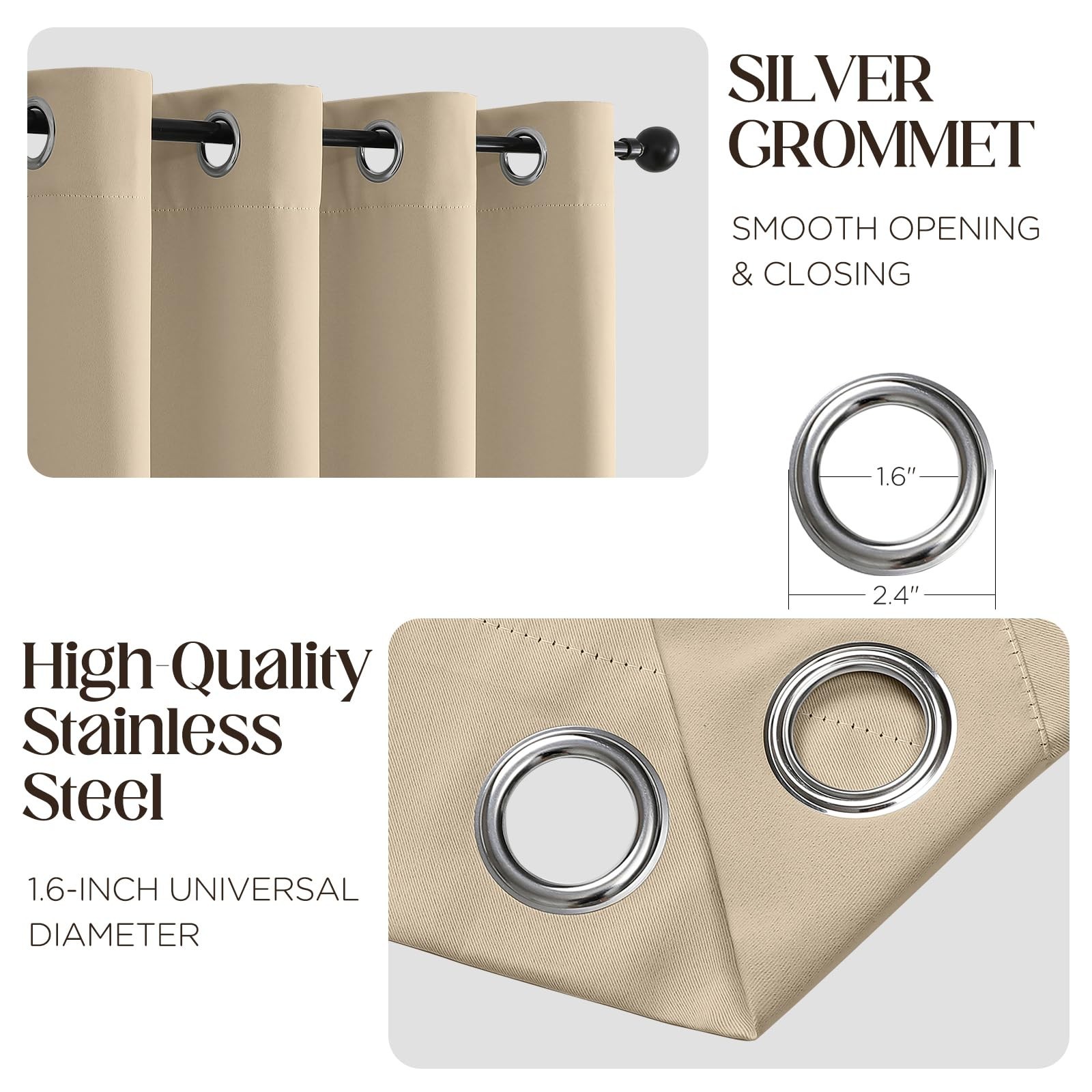 CUCRAF Light Beige Blackout Curtains 84 inch Length 2 Panels Set, Room Darken…