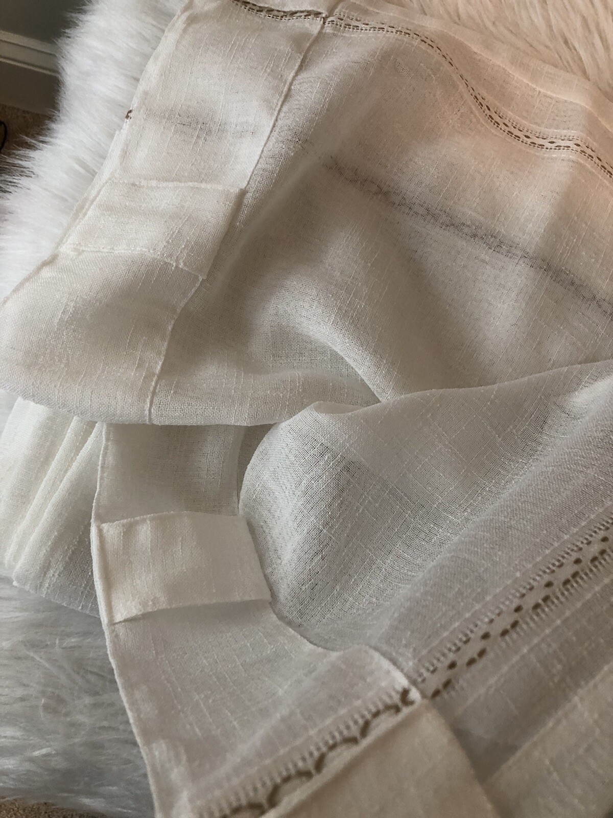 3 Bee & Willow Home Textured Herringbone Rod Pocket Back Tab Panel 51x95in Cream