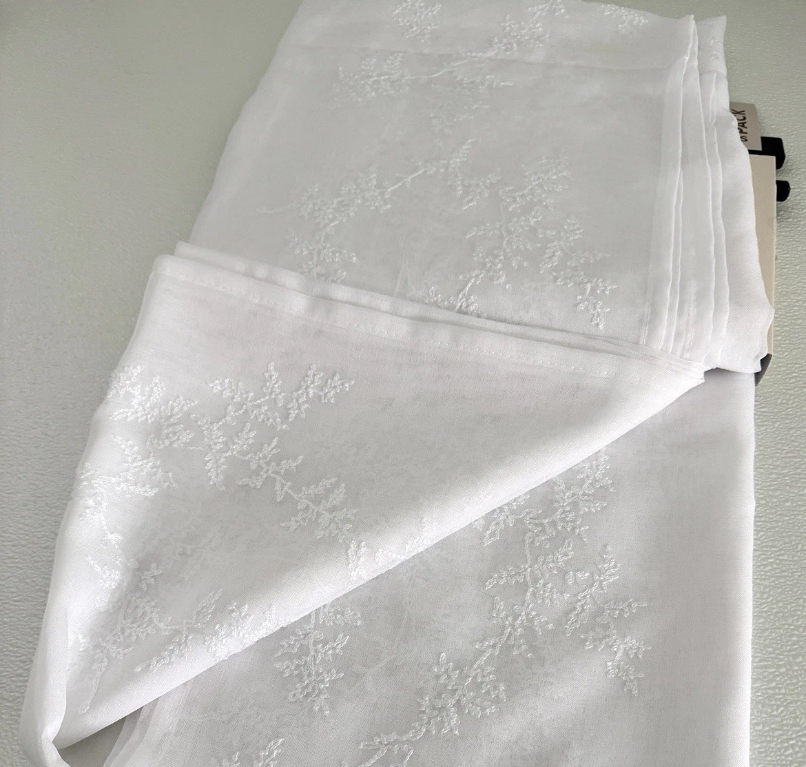New Laura Ashley Window Curtains 4 FOUR Panels 38 x 84″ White Embroidered Sheer