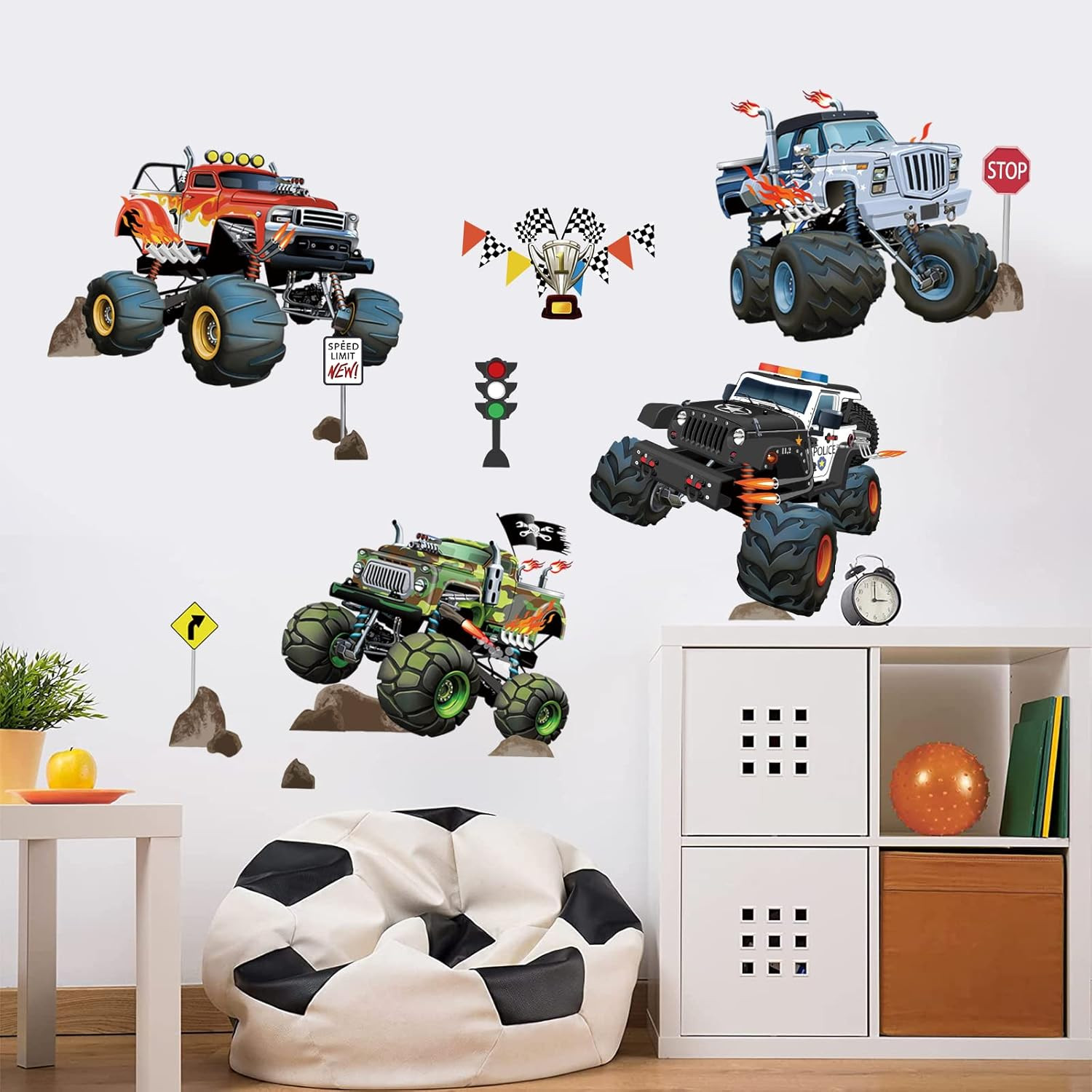 wondever Racing Car Wall Stickers Truck Vehicles Peel and Stick Multi