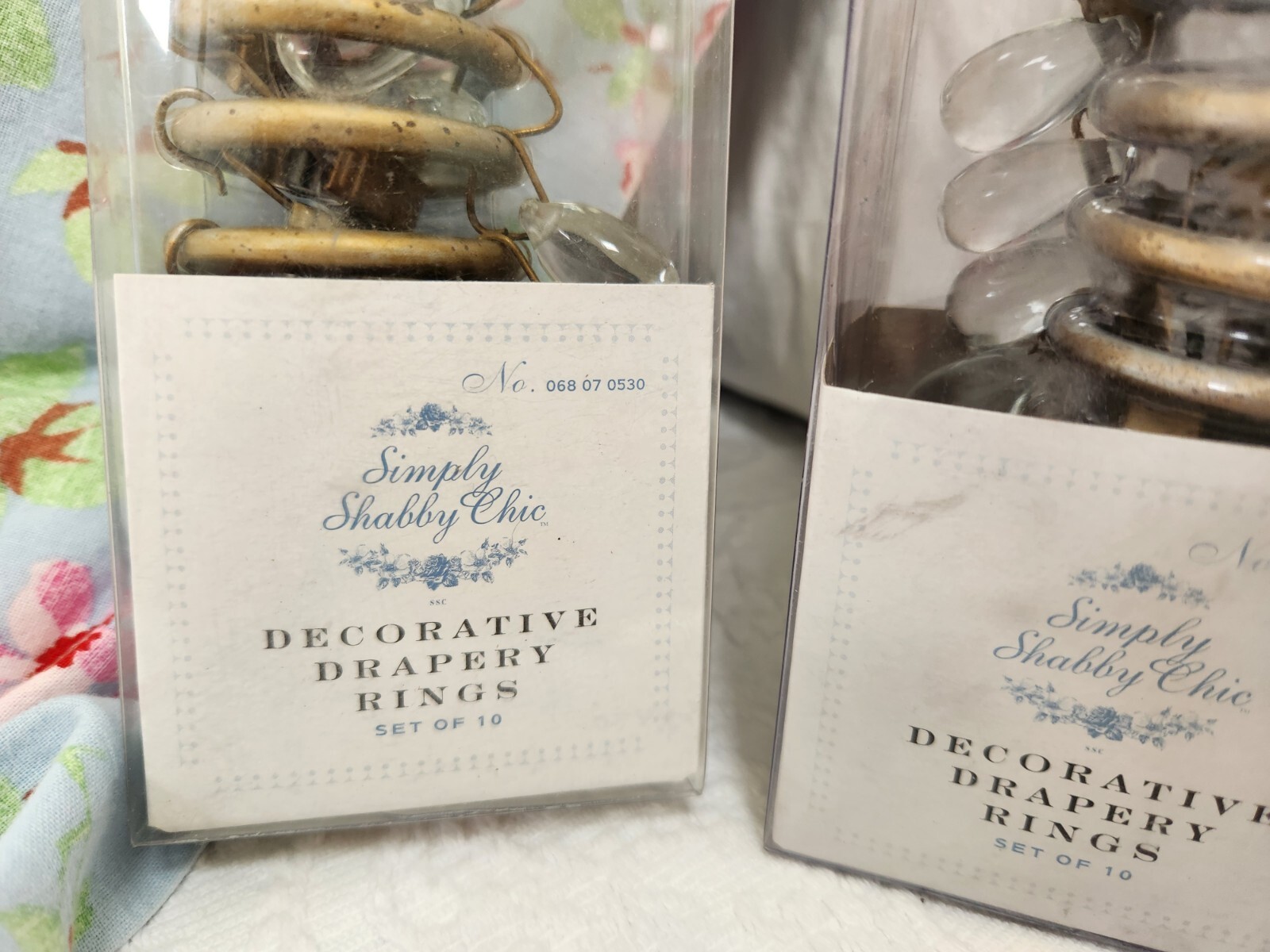NWT SIMPLY SHABBY CHIC DECORATIVE GOLD DRAPERY RINGS ~ 2 SETS ~ 10 RINGS PER BOX