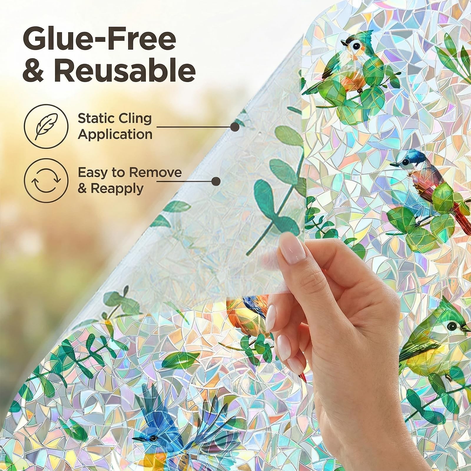 Stained Glass Privacy Window Film 3D Rainbow Bird & Leaf Window Privacy Film …