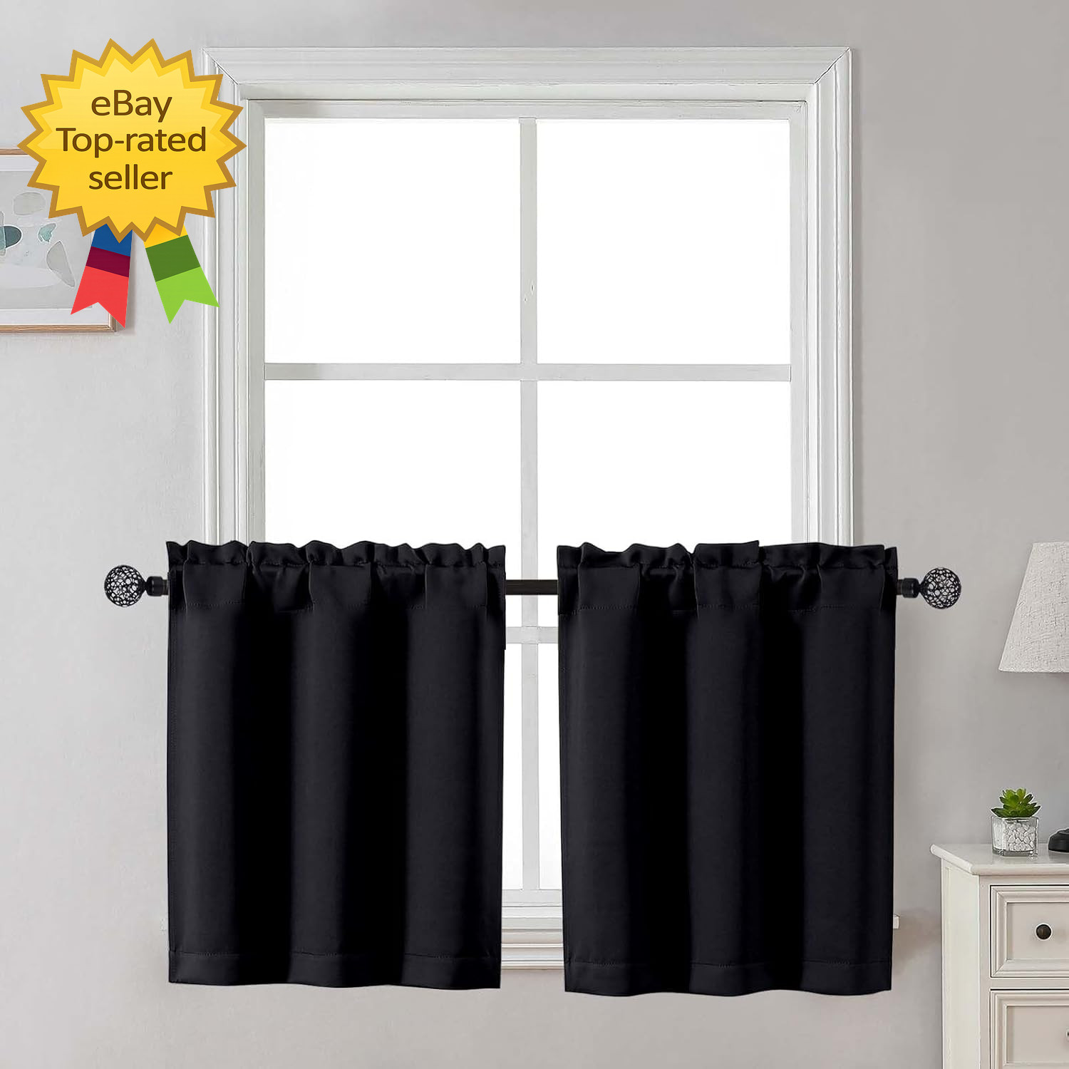 24 Inch Long Tier Curtains for Small Window Short Blackout Kitchen Curtains ove