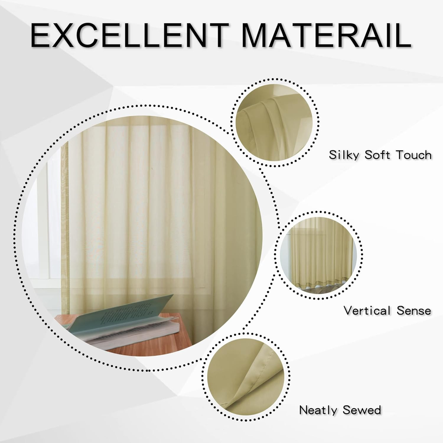 Light Brown Sheer Curtains with Tab Top Look Semi Taupe Tan Sheer Windows Panels