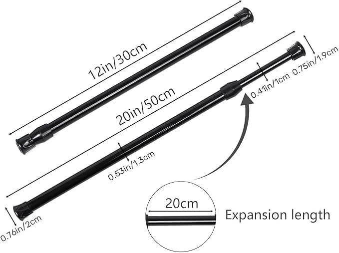 Spring Loaded Curtain Tension Rod Bit Holder Extensions 12-20 inches (Black 2)