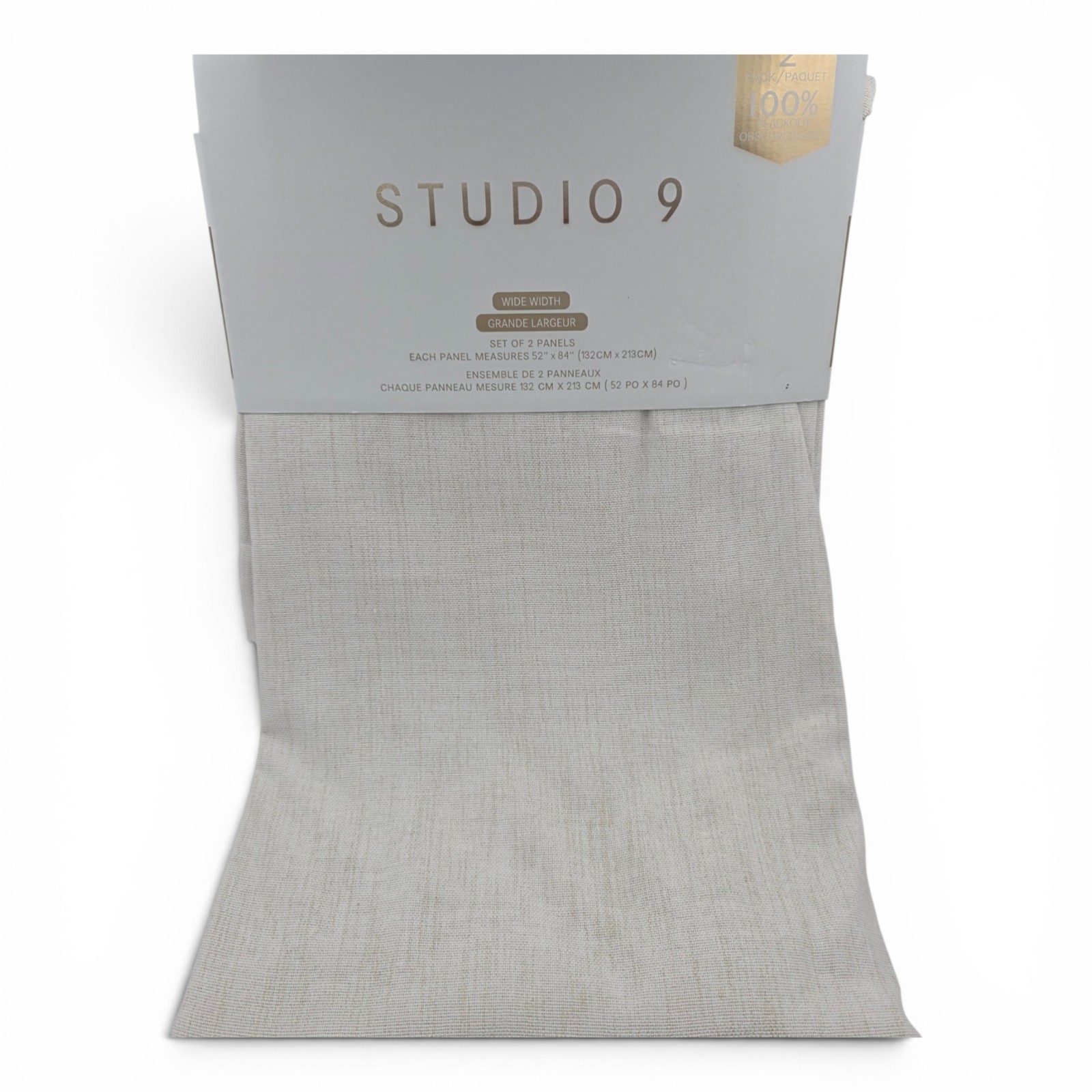 Studio 9 Set of 2 Textured Linen Look Curtains Blackout 52×84 Natural Flax NEW
