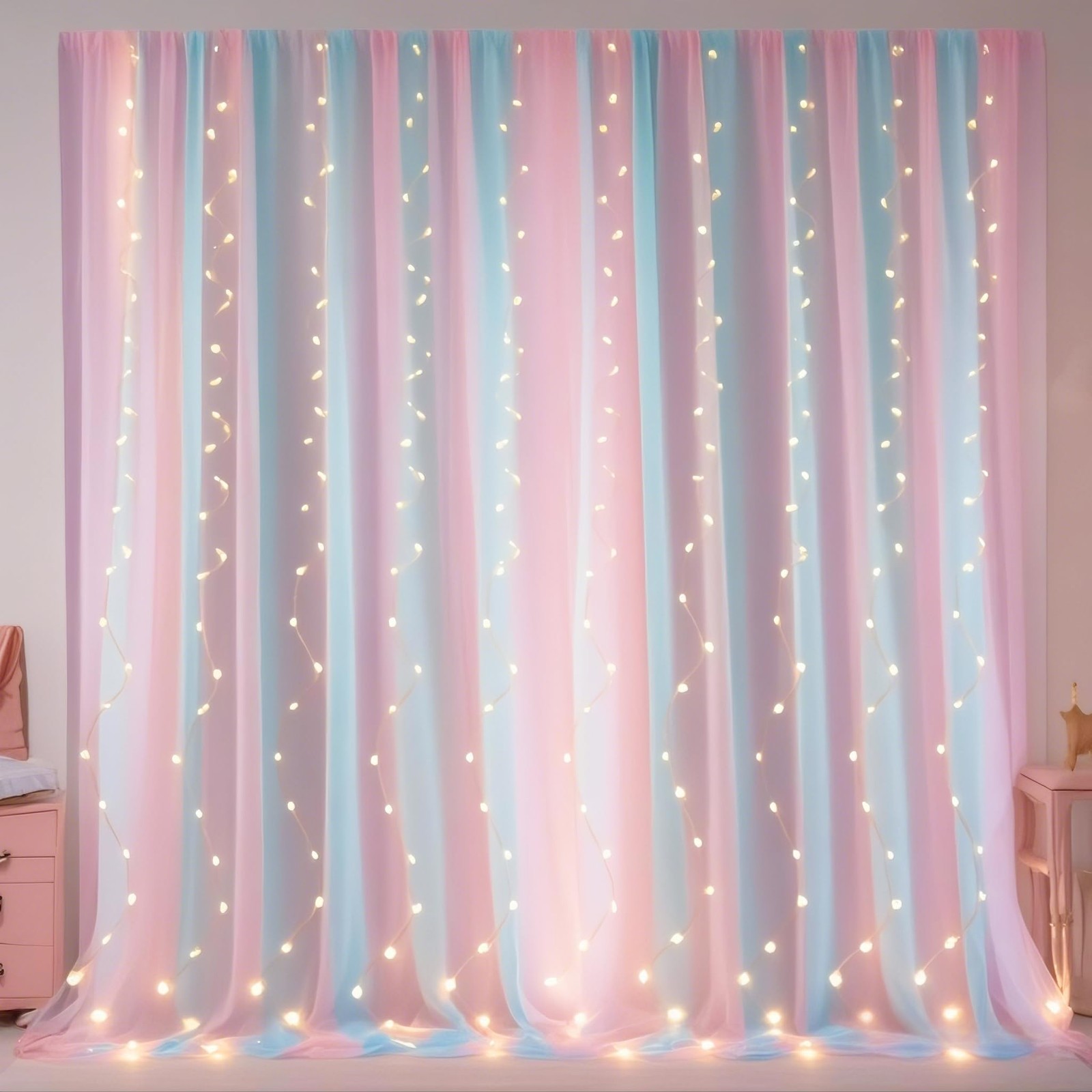 Rainbow Sheer Curtains with Lights for Bedroom/Theme Party/Wedding/Photograph…