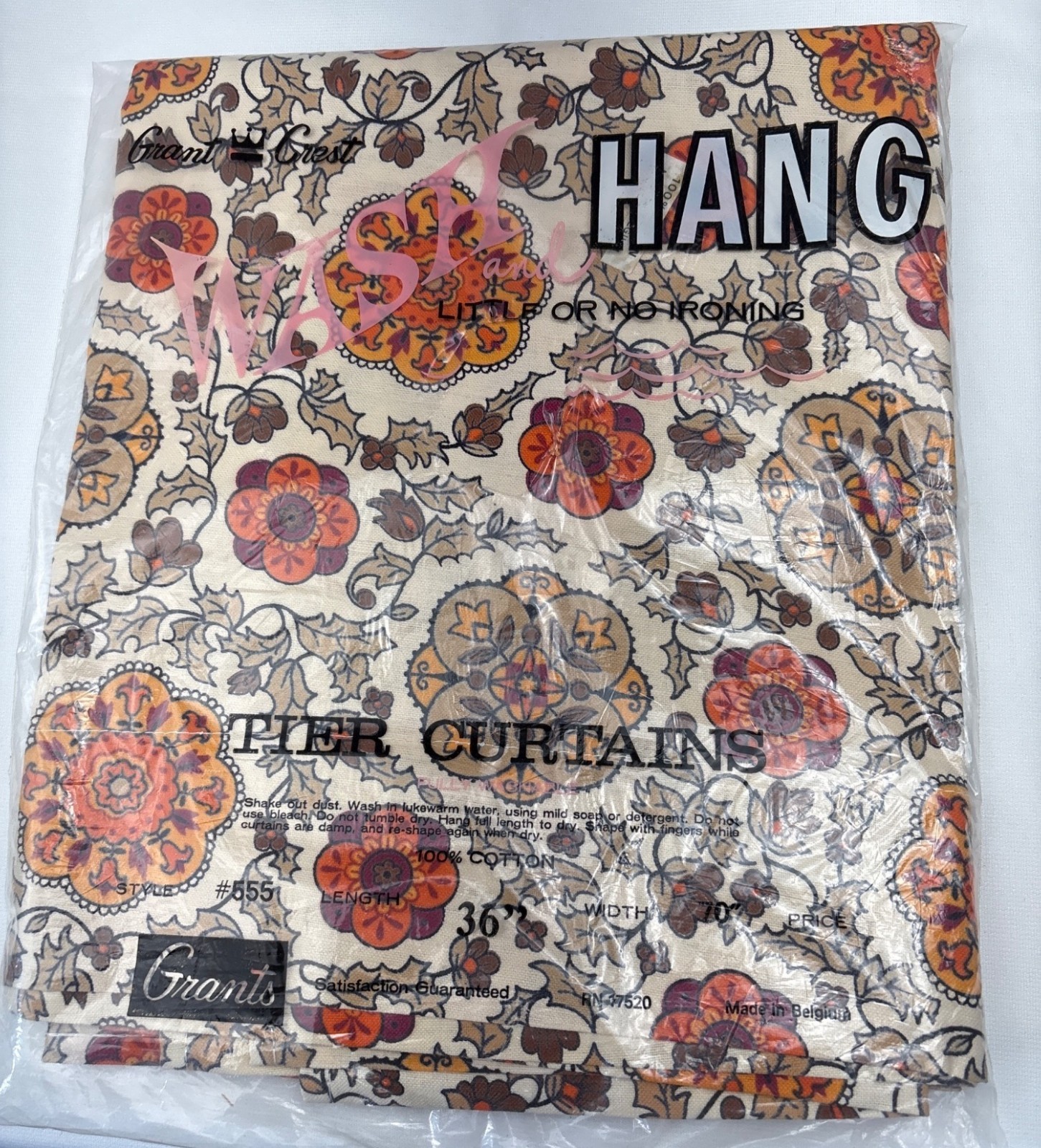 Grants 36″ Floral Print Cotton Tier Curtains Belgium Vintage 555