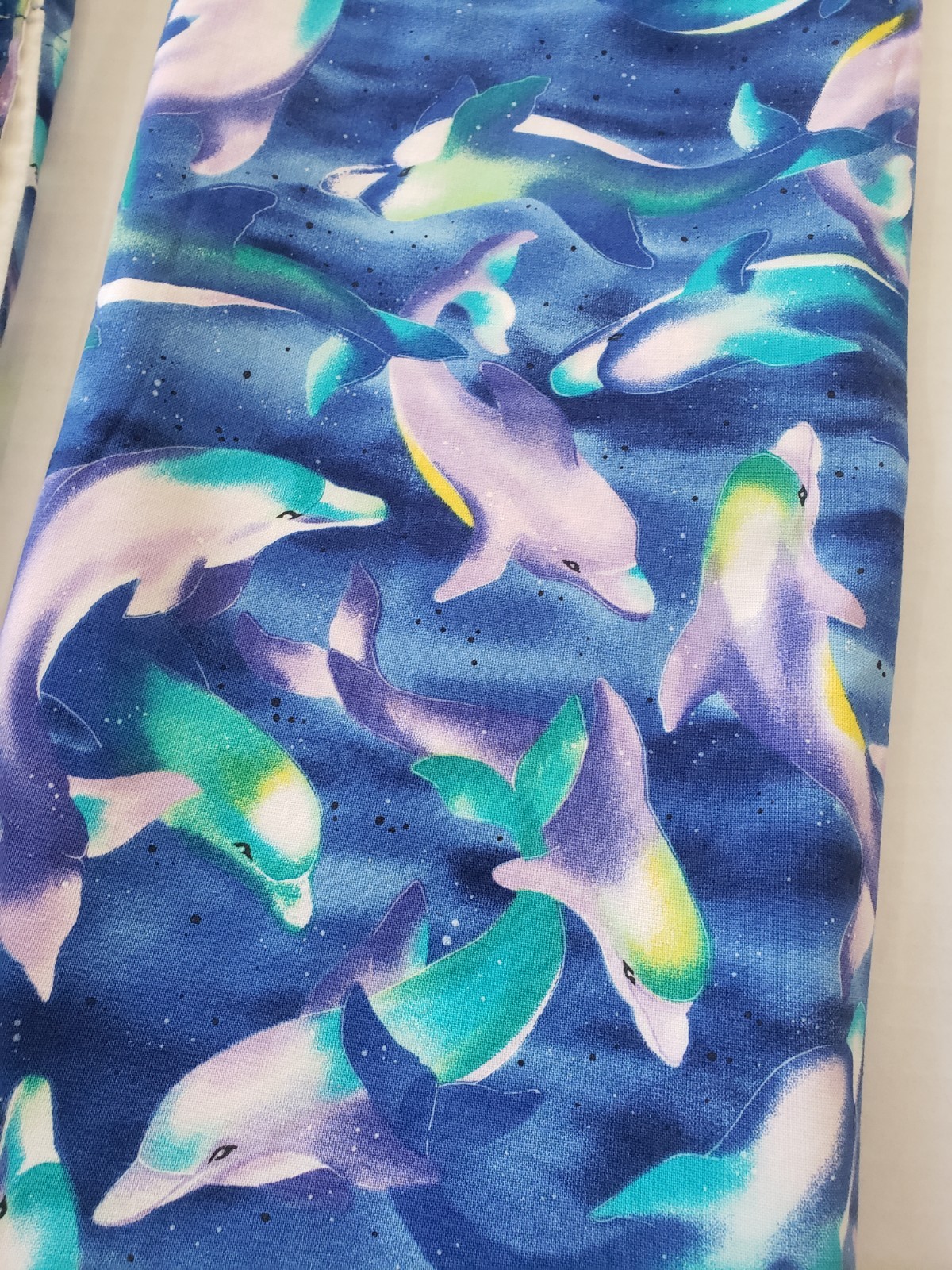 2 Vintage 1990’s Dolphin Window Valances 58.5×16″ Tropical Handmade Blue Purple