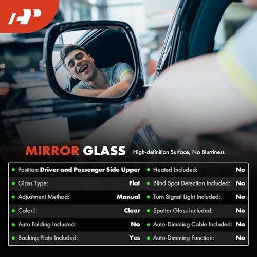 2-PC Driver and Passenger Side Upper Non-Heated Mirror Glass with Backing