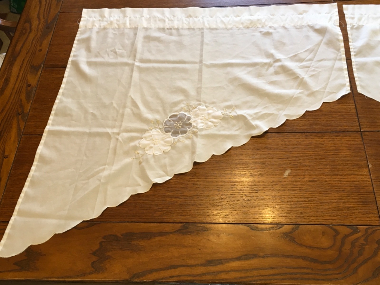 Swag window panel white with white satin flowers on edges
